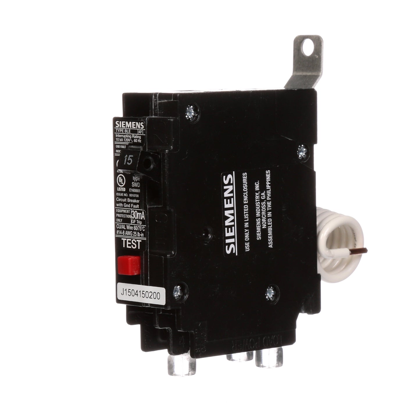 Siemens BE115 Circuit Breaker | 120V 15A 1P 10kA@120V Bolt-On BL Series