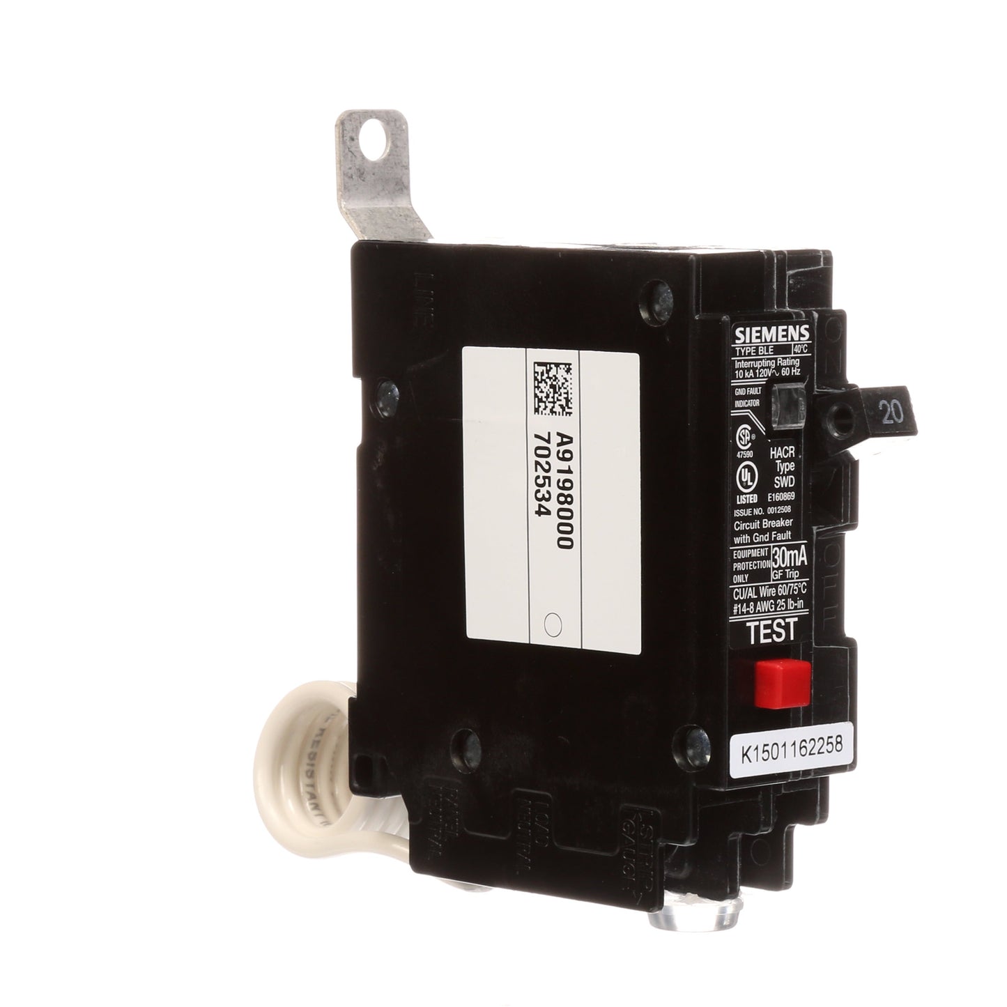 Siemens BE120 Circuit Breaker | 120V 20A 1P 10kA@120V Bolt-on BL Series