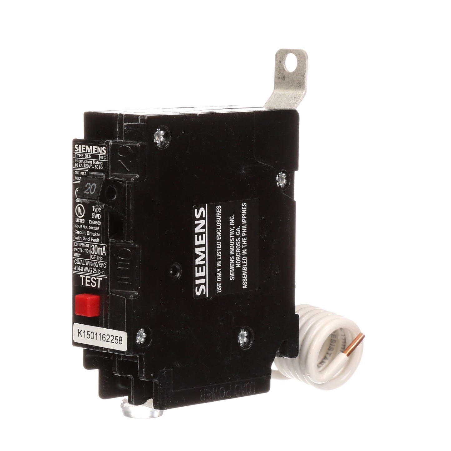 Siemens BE120 Circuit Breaker | 120V 20A 1P 10kA@120V Bolt-on BL Series