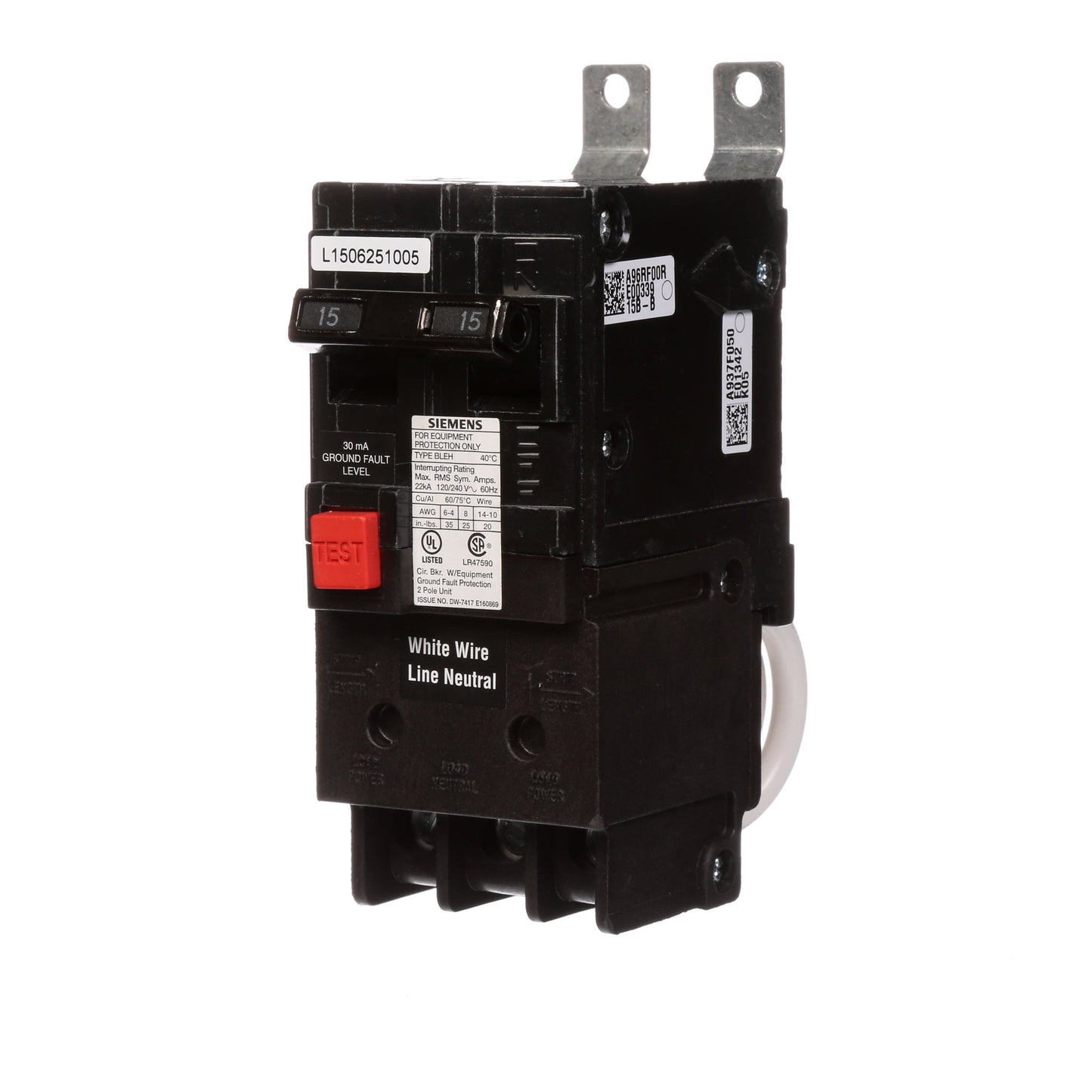 Siemens BE215H Circuit Breaker | 120/240V 15A 2P 22kA@240V Bolt-on BL Series