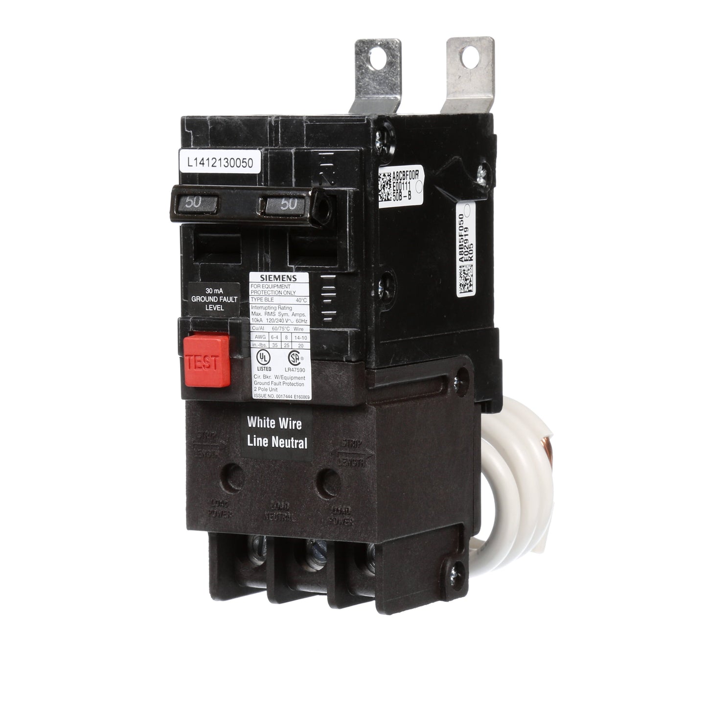 Siemens BE250 Circuit Breaker | 120/240V 50A 2P 10kA@240V Bolt-on BL Series