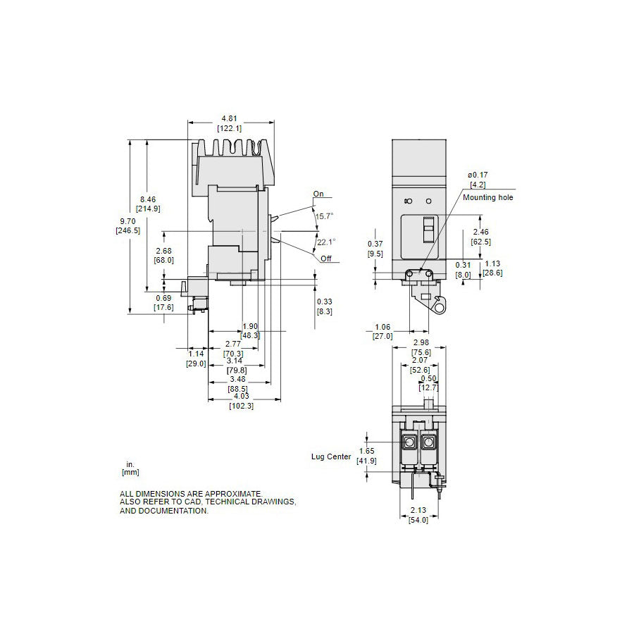 Square D BGA261252 Circuit Breaker | 600V 125A 2P 35kA@480V I-Line Style Plug-In Powerpact