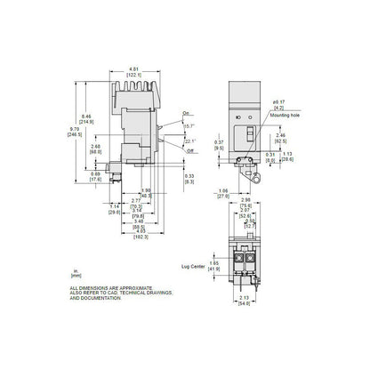 Square D BGA261252 Circuit Breaker | 600V 125A 2P 35kA@480V I-Line Style Plug-In Powerpact