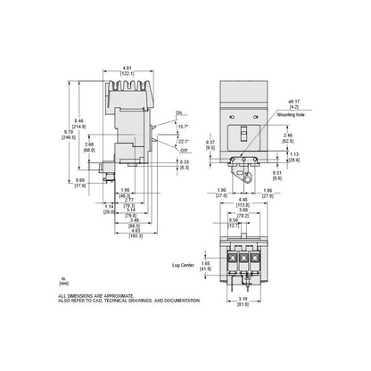 Square D BGA36015 Circuit Breaker | 600V 15A 3P 35kA@480V I-Line Style Plug-In Powerpact