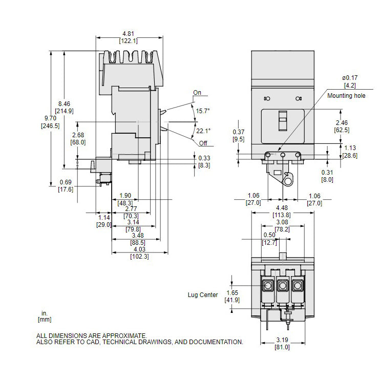 Square D BGA36125 Circuit Breaker | 600V 125A 3P 35kA@480V I-Line Style Plug-In Powerpact
