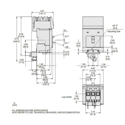 Square D BGA36125 Circuit Breaker | 600V 125A 3P 35kA@480V I-Line Style Plug-In Powerpact