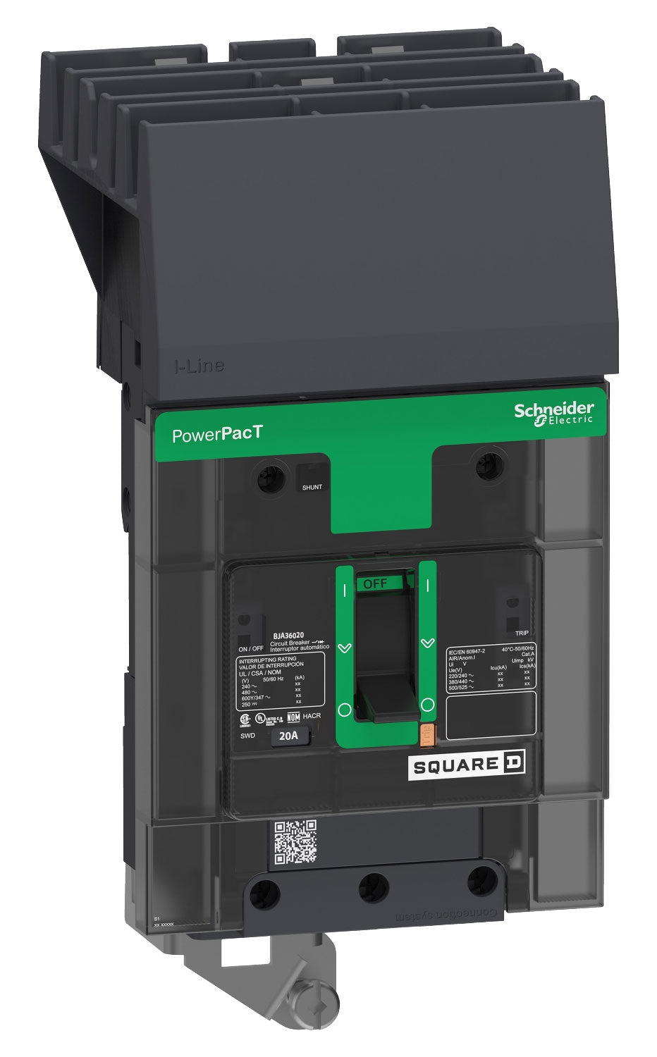 Schneider Electric BJA36020 Circuit Breaker | 600V 20A 3P 65kA@480V I-Line Style Plug-In Powerpact