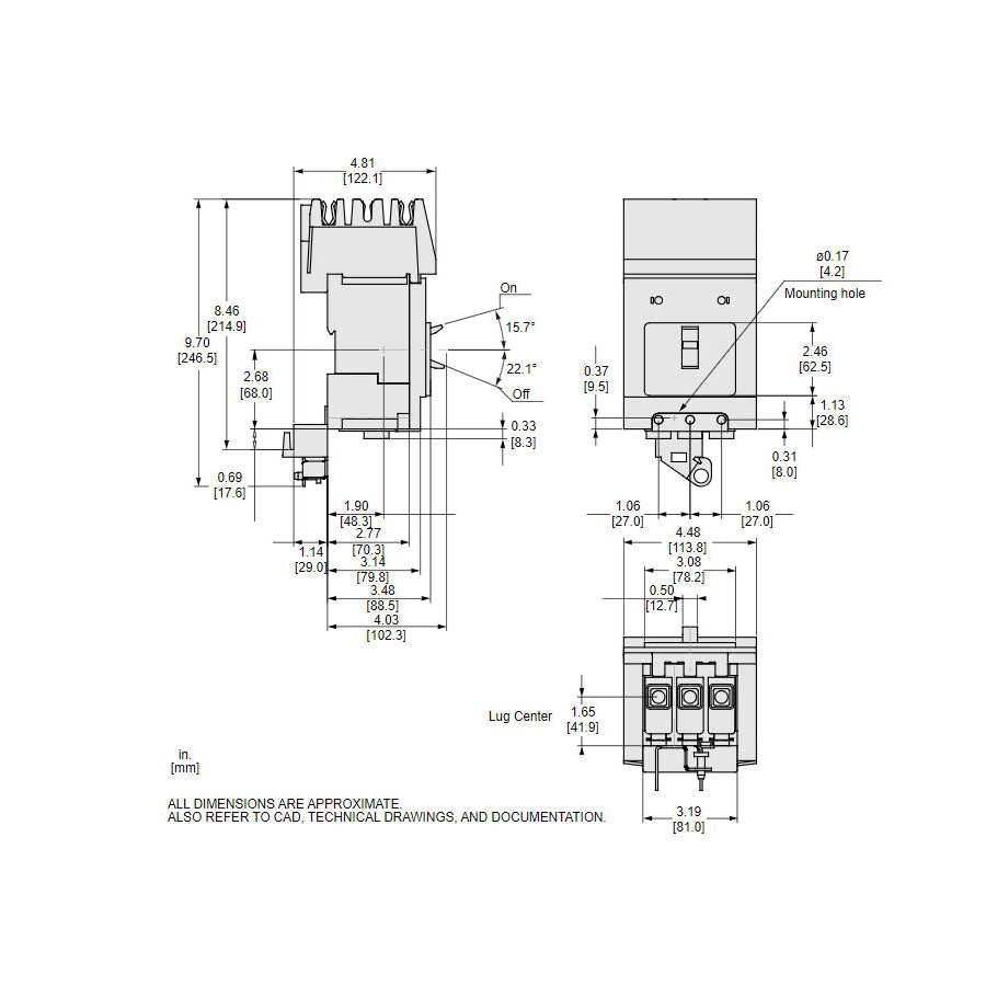 Schneider Electric BJA36050 Circuit Breaker | 600V 50A 3P 65kA@480V I-Line Style Plug-In Powerpact