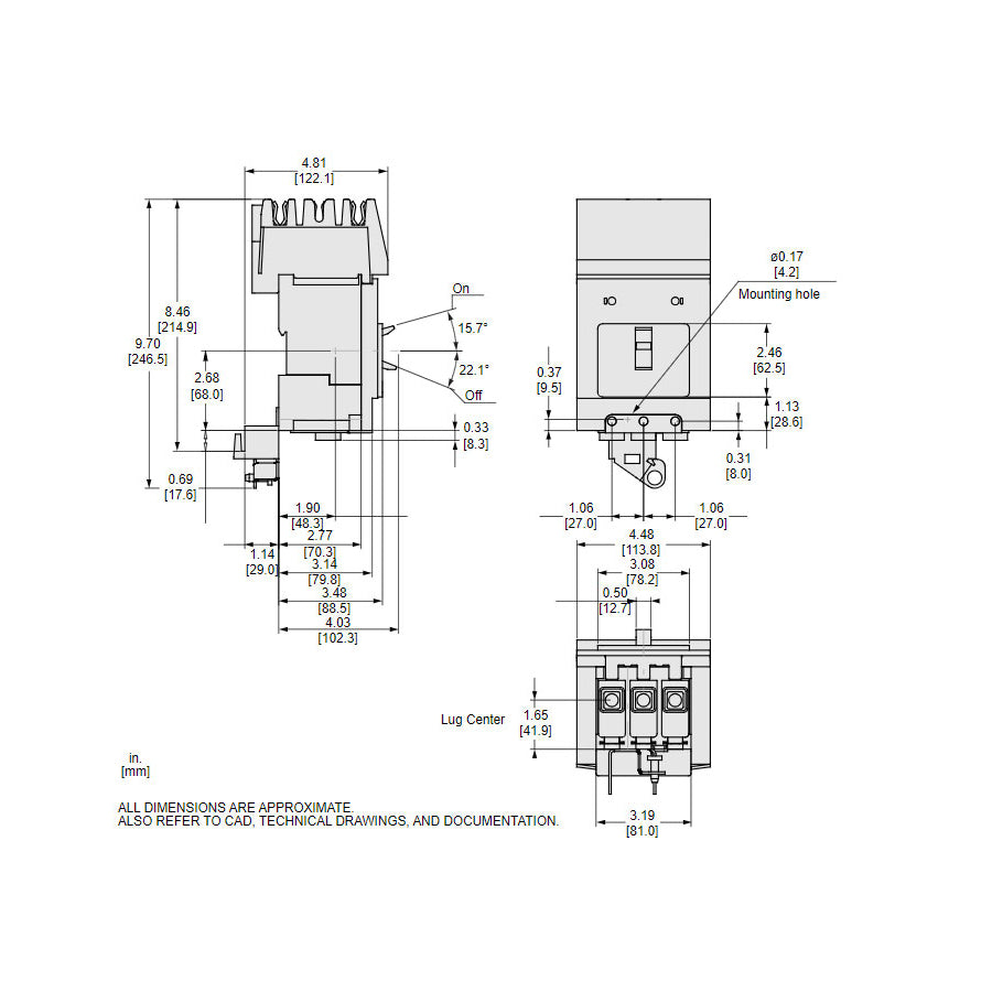Schneider Electric BJA36060 Circuit Breaker | 600V 60A 3P 65kA@480V I-Line Style Plug-In Powerpact