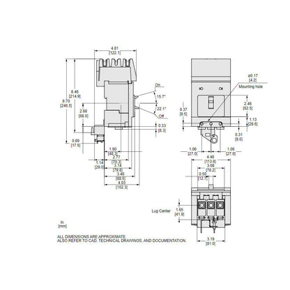 Schneider Electric BJA36090 Circuit Breaker | 600V 90A 3P 65kA@480V I-Line Style Plug-In Powerpact