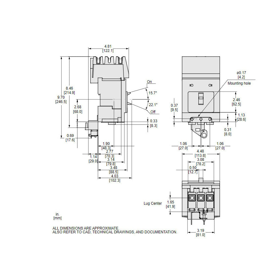 Square D BJA36110 Circuit Breaker | 600V 110A 3P 65kA@480V I-Line Style Plug-In Powerpact