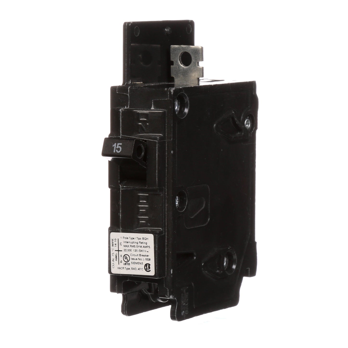Siemens BQ1B015H Circuit Breaker | 120V 15A 1P 22kA@120V Bolt-on BQ Series