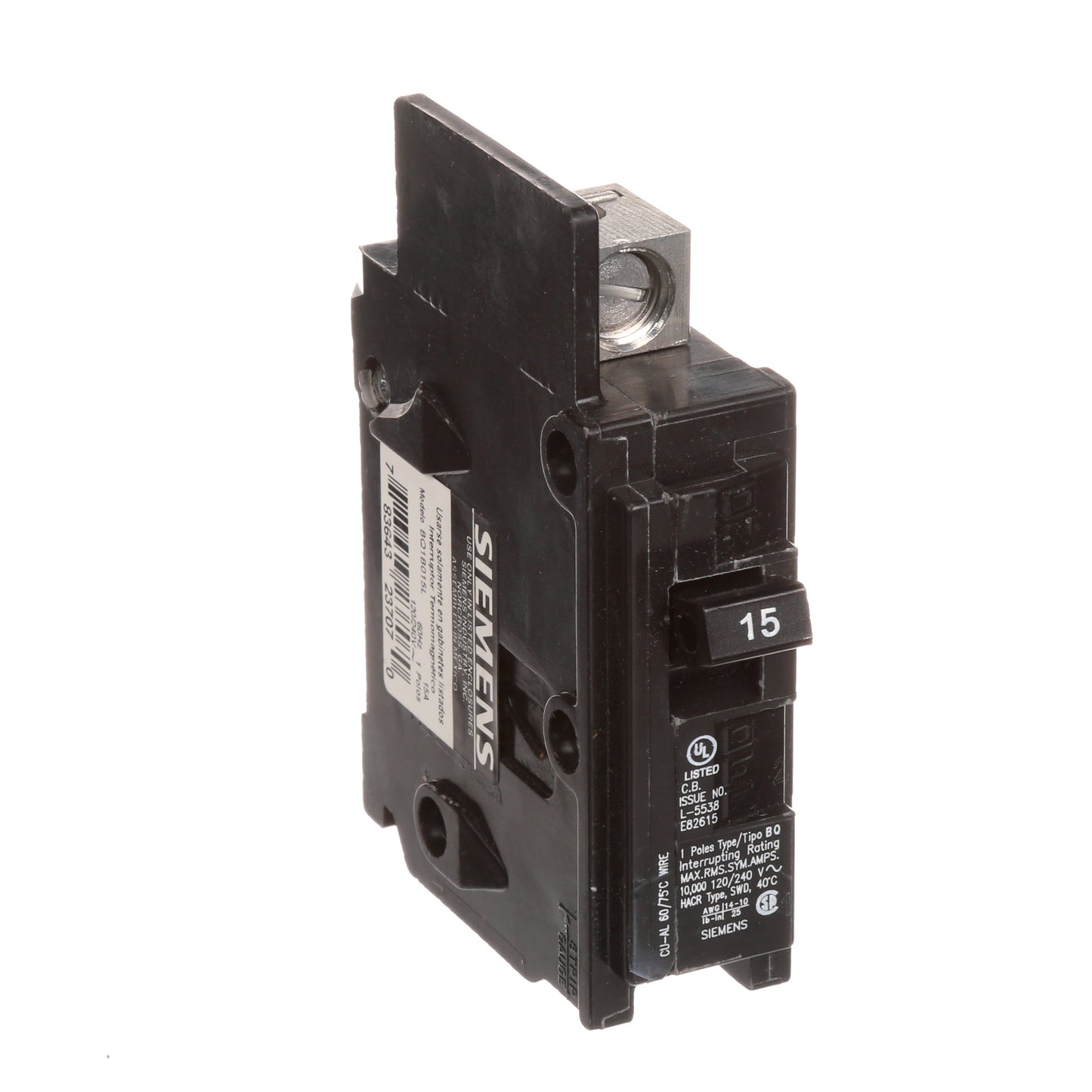 Siemens BQ1B015L Circuit Breaker | 120V 15A 1P 10kA@120V Feed-Thru BQ Series