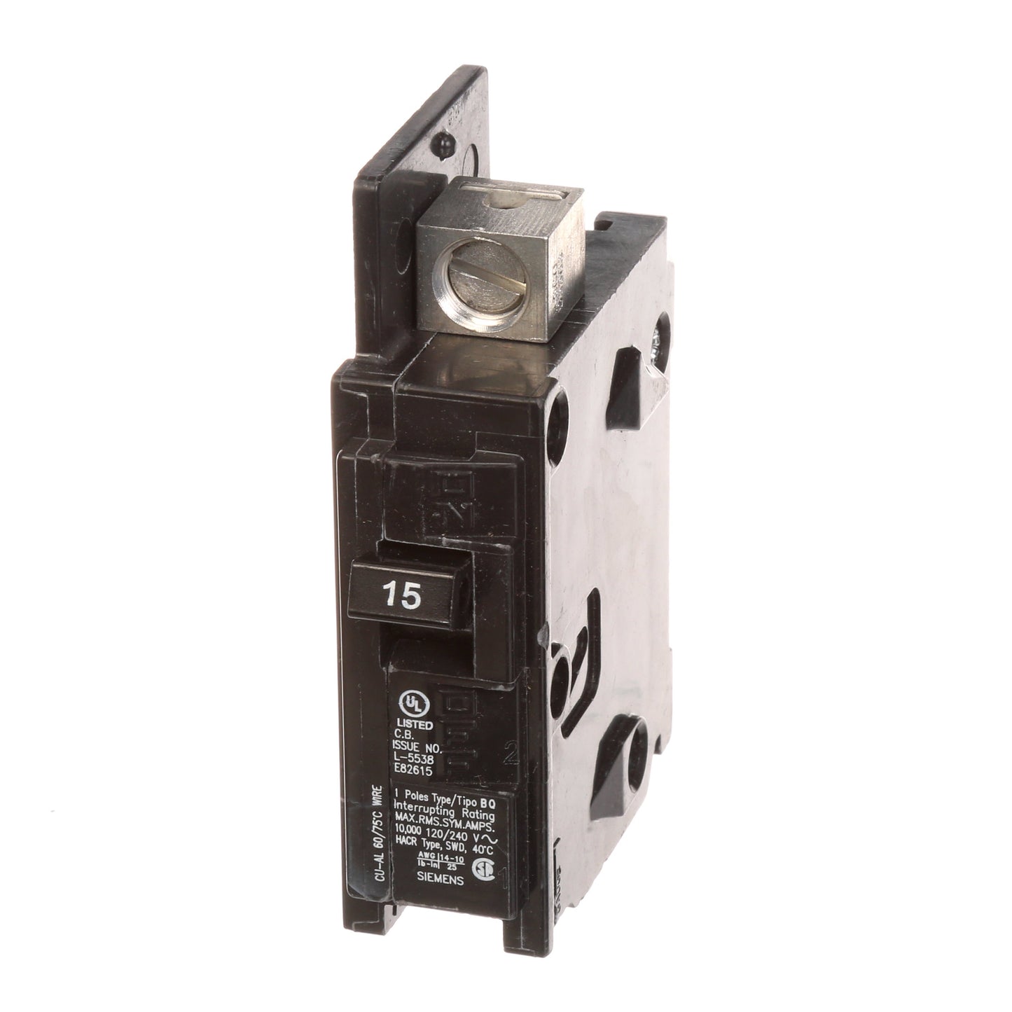 Siemens BQ1B015L Circuit Breaker | 120V 15A 1P 10kA@120V Feed-Thru BQ Series