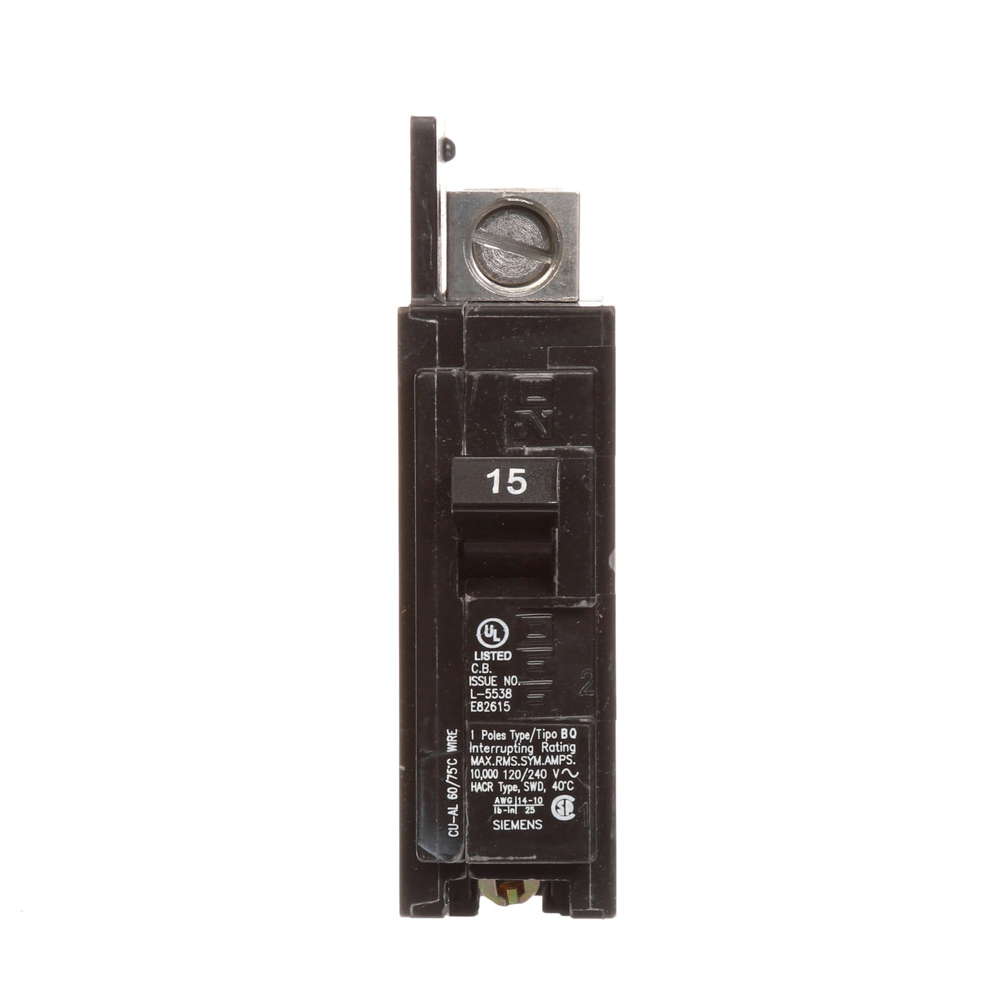 Siemens BQ1B015L Circuit Breaker | 120V 15A 1P 10kA@120V Feed-Thru BQ Series