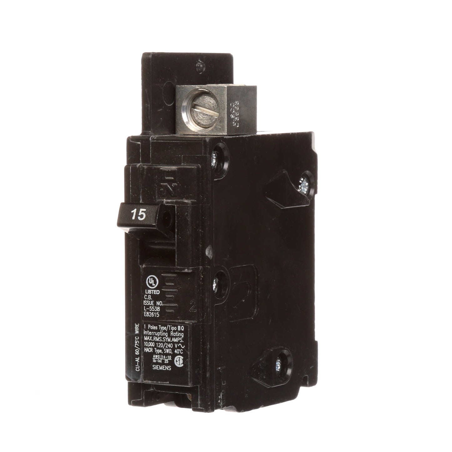 Siemens BQ1B015L Circuit Breaker | 120V 15A 1P 10kA@120V Feed-Thru BQ Series