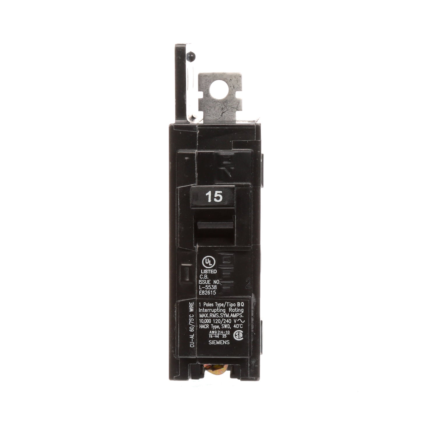 Siemens BQ1B015 Circuit Breaker | 120VAC 15A 1P 10kA@120V Bolt-on BQ Series