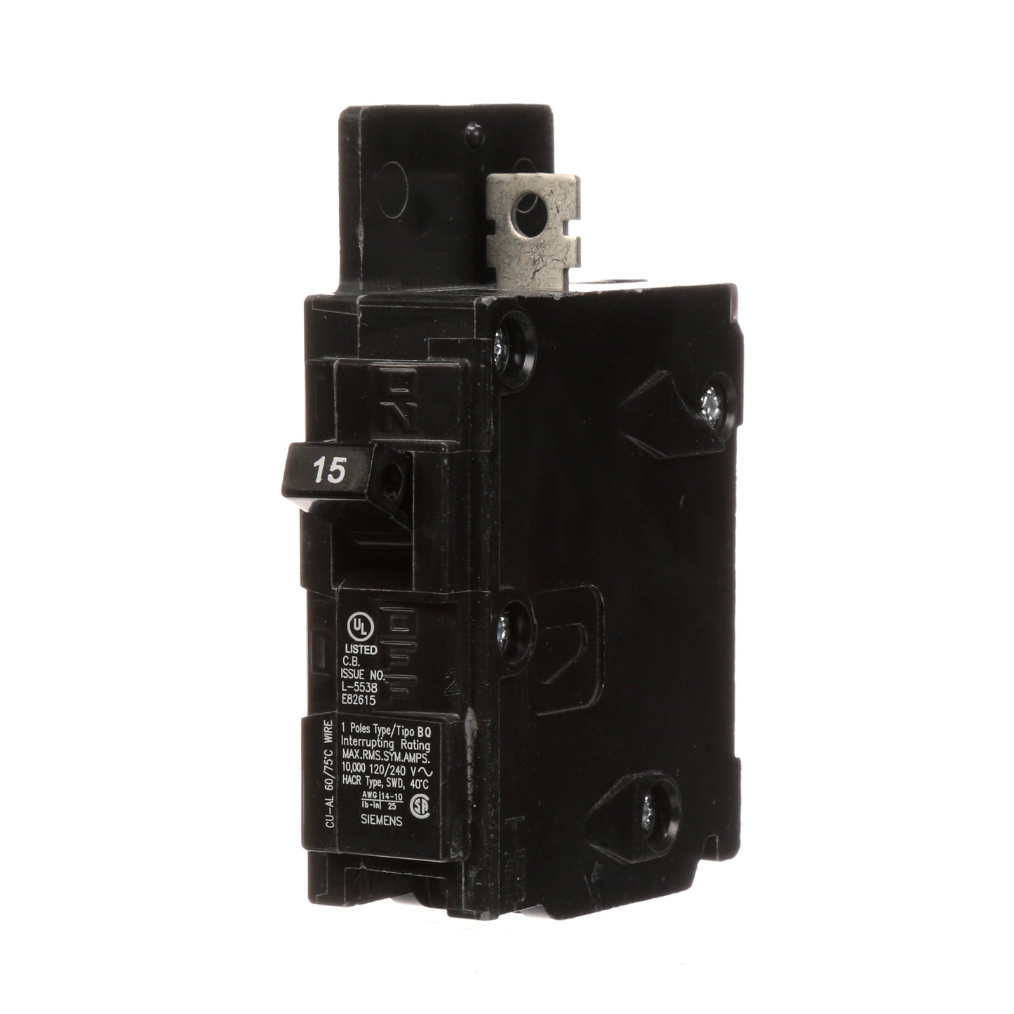 Siemens BQ1B015 Circuit Breaker | 120VAC 15A 1P 10kA@120V Bolt-on BQ Series