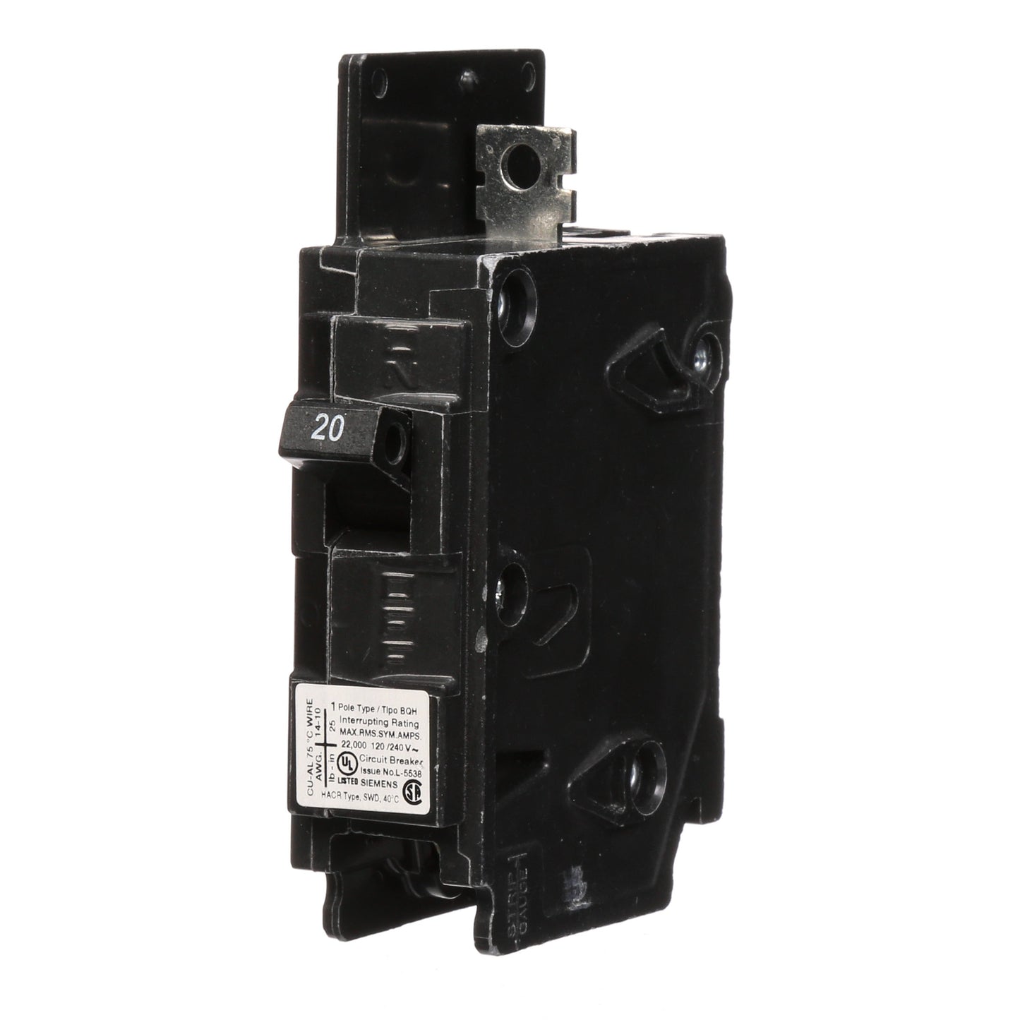 Siemens BQ1B020H Circuit Breaker | 120V 20A 1P 22kA@120V Bolt-on BQ Series