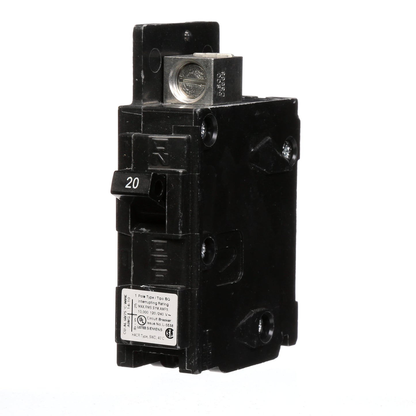 Siemens BQ1B020L Circuit Breaker | 120V 20A 1P 10kA@120V Feed-Thru BQ Series