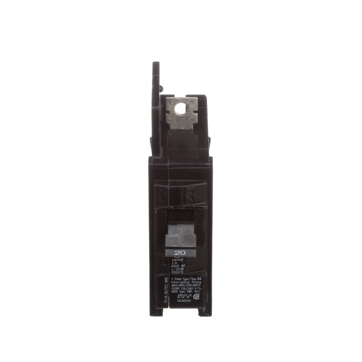 Siemens BQ1B020 Circuit Breaker | 120VAC 20A 1P 10kA@120V Bolt-on BQ Series