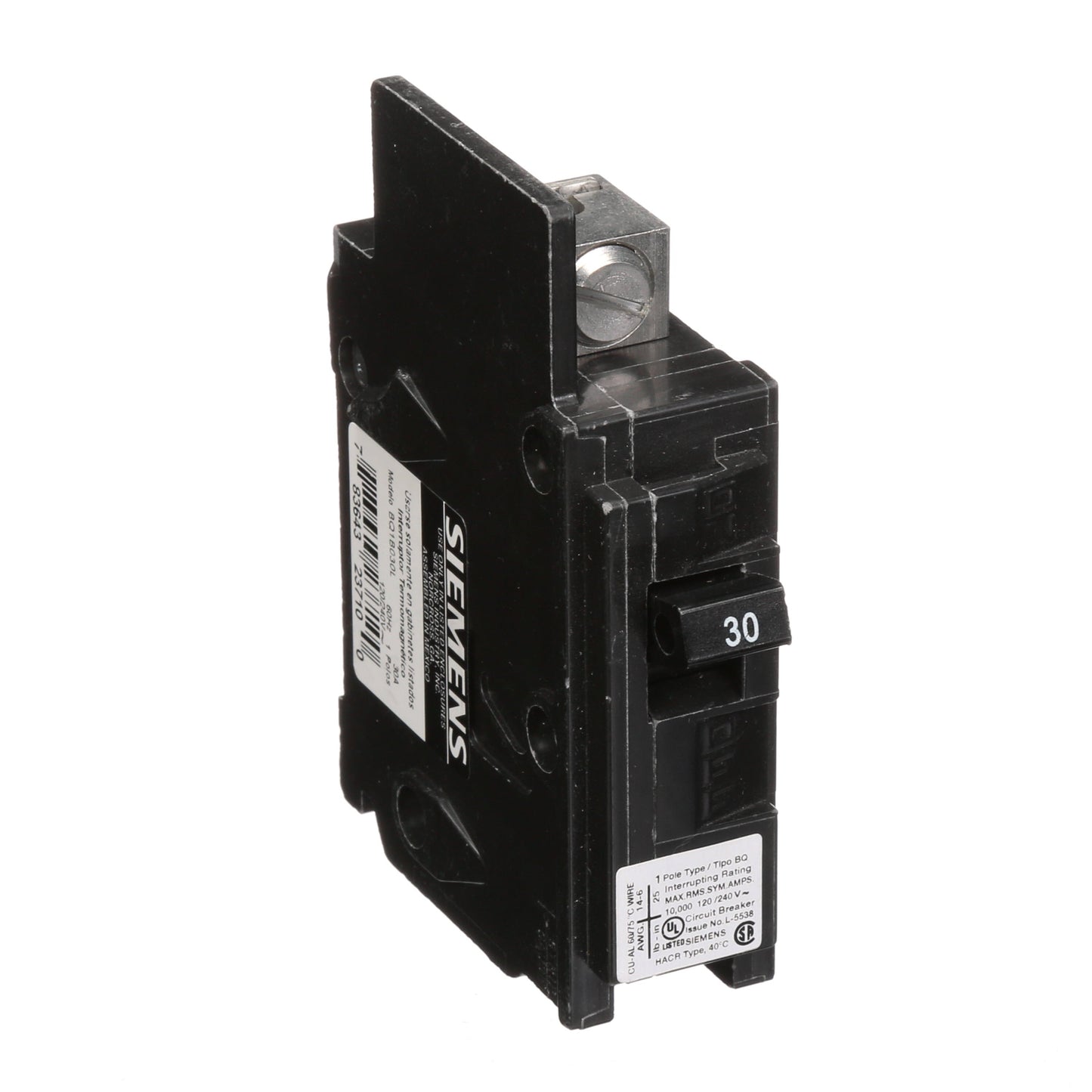 Siemens BQ1B030L Circuit Breaker | 120V 30A 1P 10kA@120V Feed-Thru