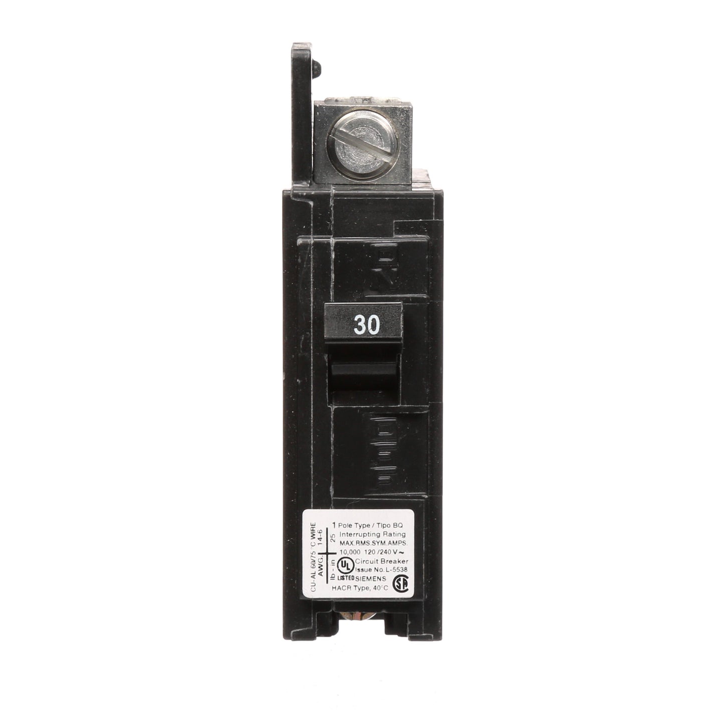 Siemens BQ1B030L Circuit Breaker | 120V 30A 1P 10kA@120V Feed-Thru