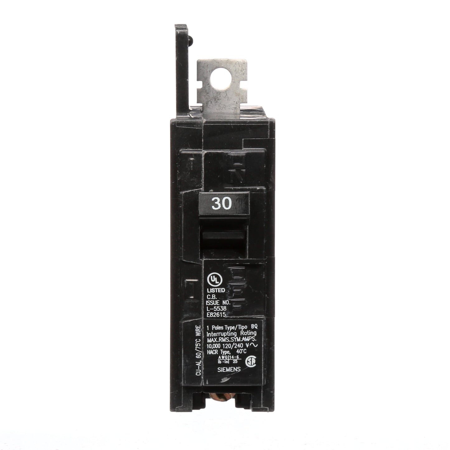 Siemens BQ1B030 Circuit Breaker | 120VAC 30A 1P 10kA@120V BQ Series