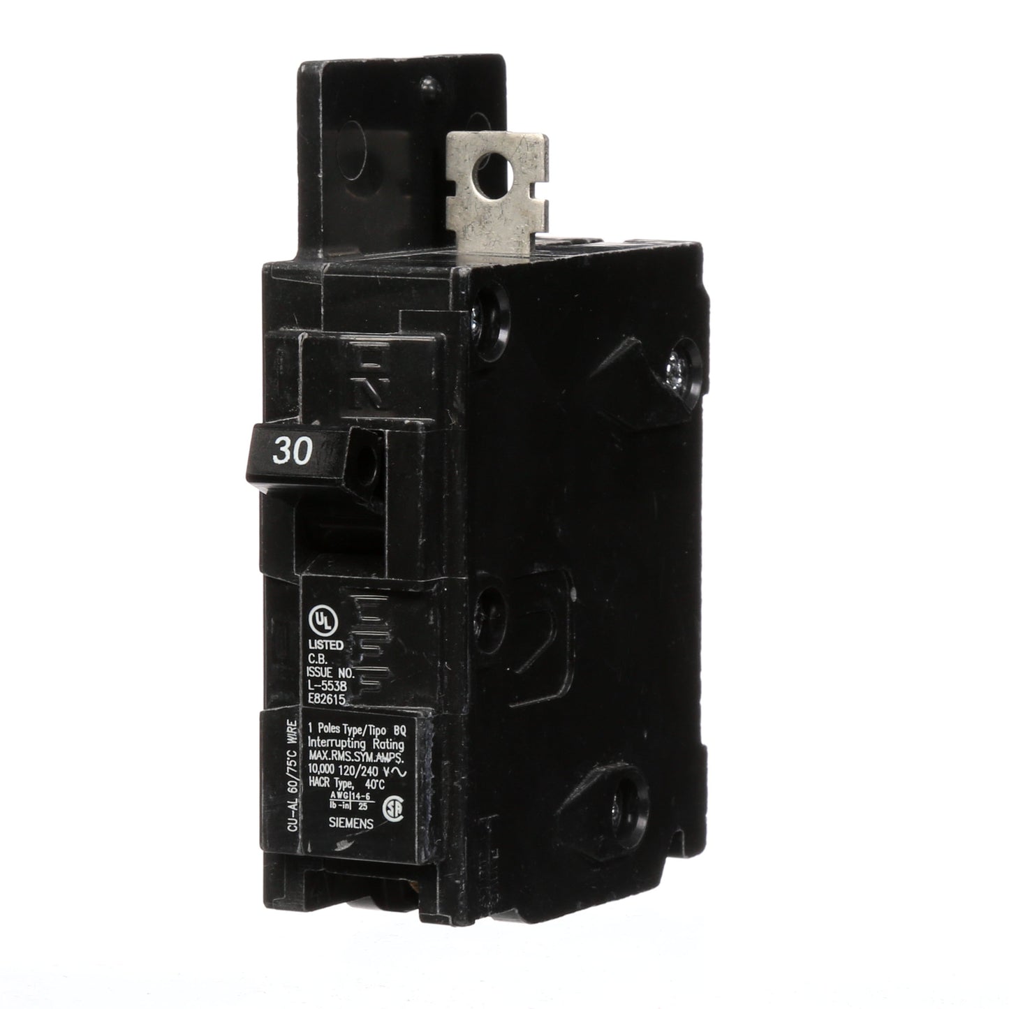 Siemens BQ1B030 Circuit Breaker | 120VAC 30A 1P 10kA@120V BQ Series