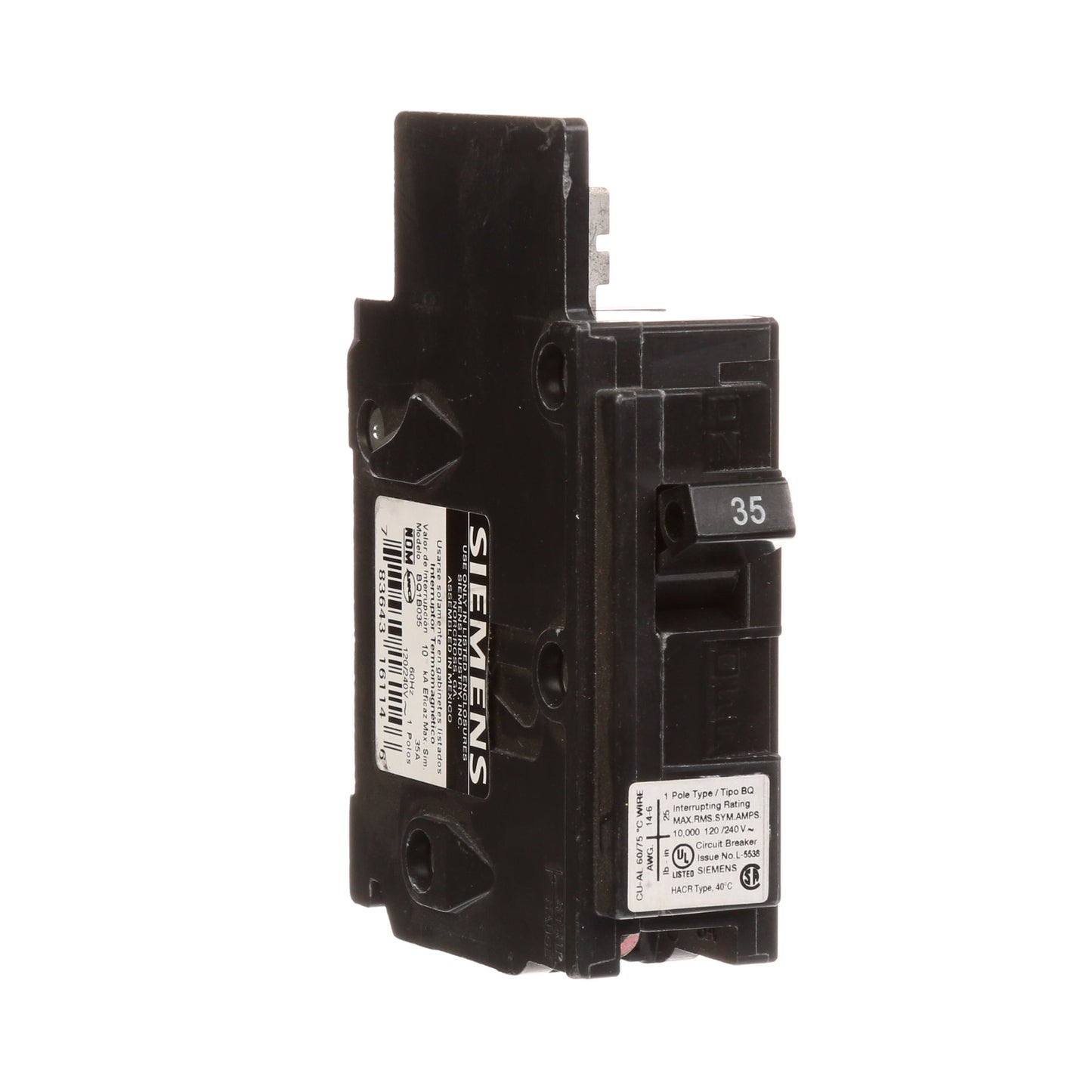 Siemens BQ1B035 Circuit Breaker | 120V 35A 1P 10kA@120V Bolt-on BQ Series