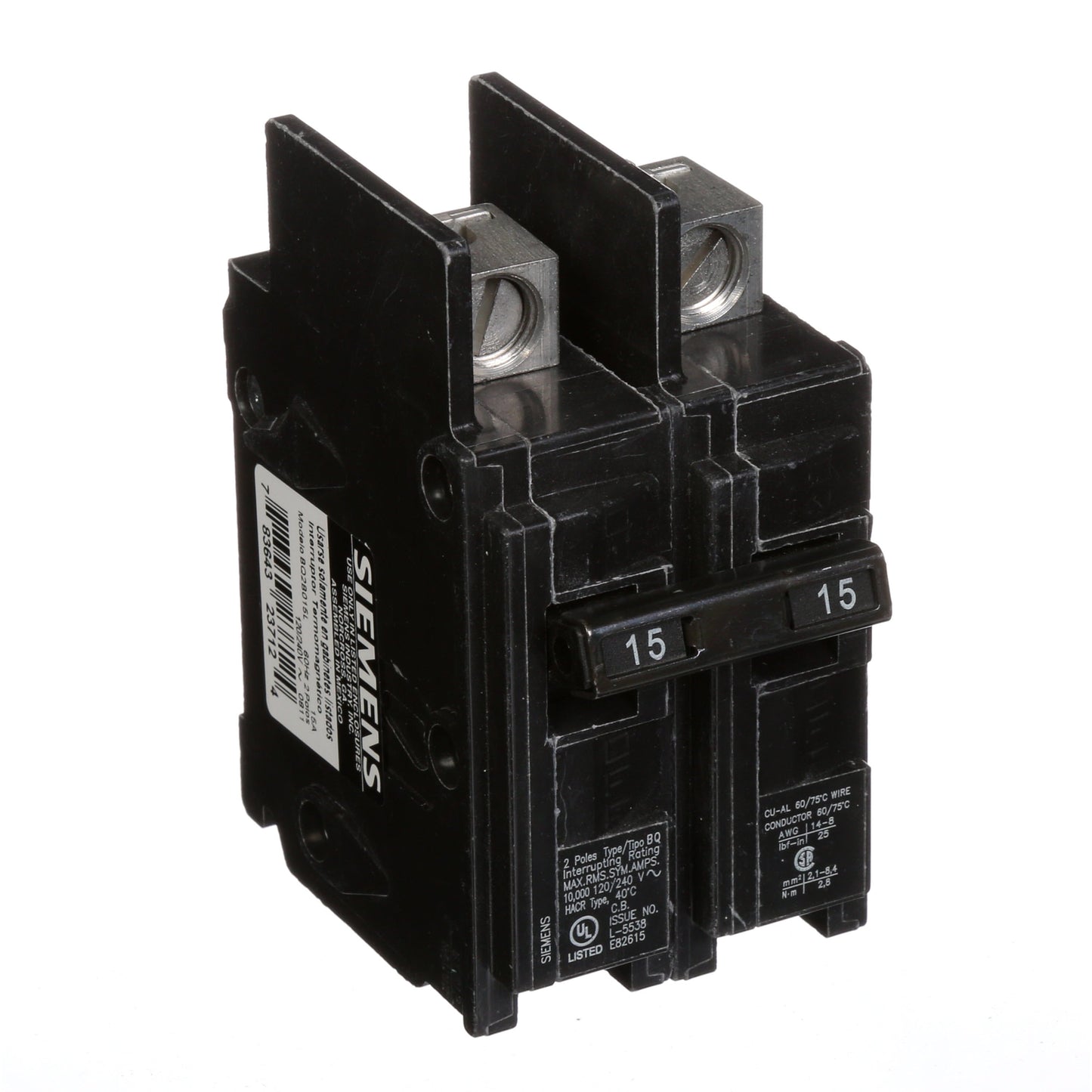 Siemens BQ2B015L Circuit Breaker | 240V 15A 2P 10kA@240V Feed-Thru