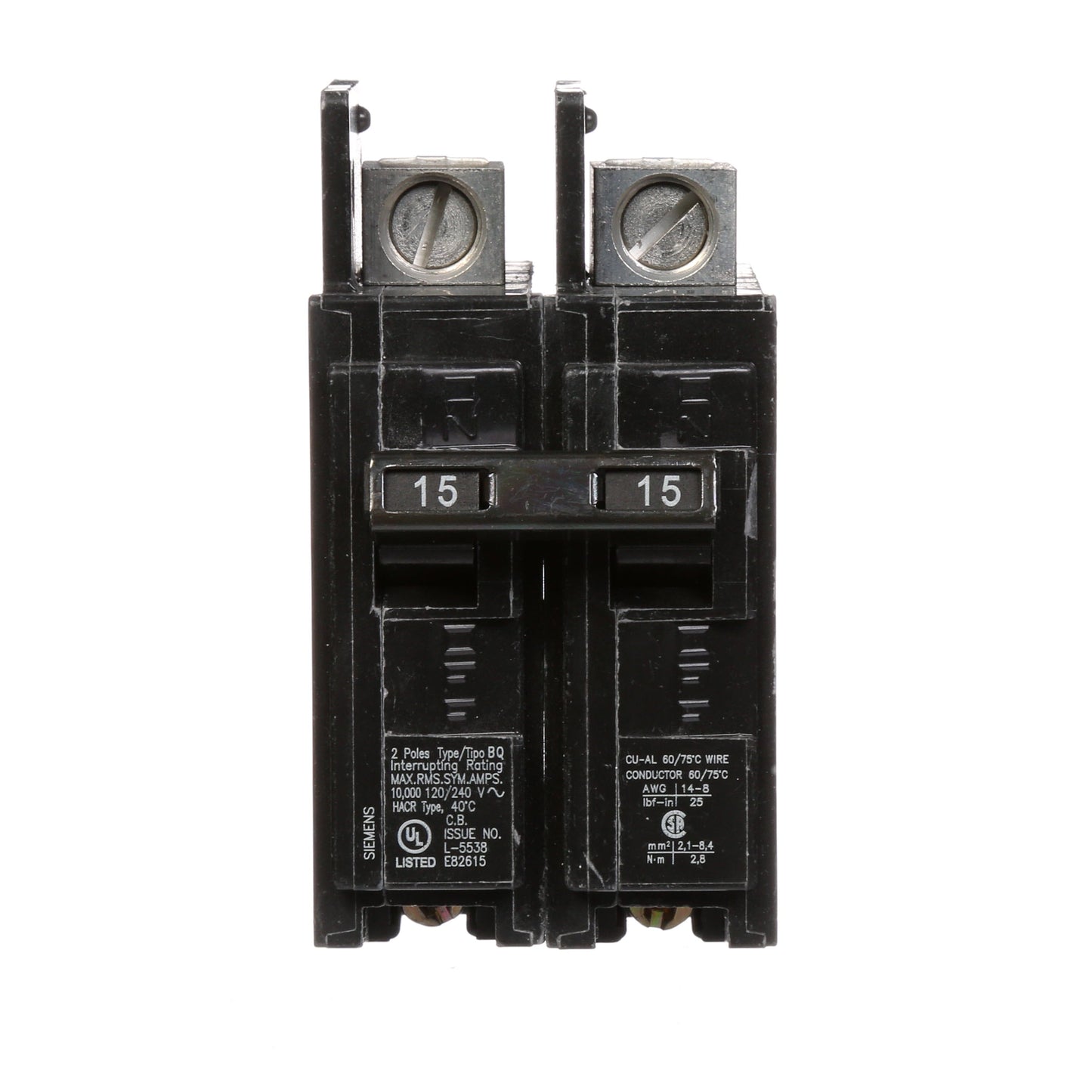 Siemens BQ2B015L Circuit Breaker | 240V 15A 2P 10kA@240V Feed-Thru