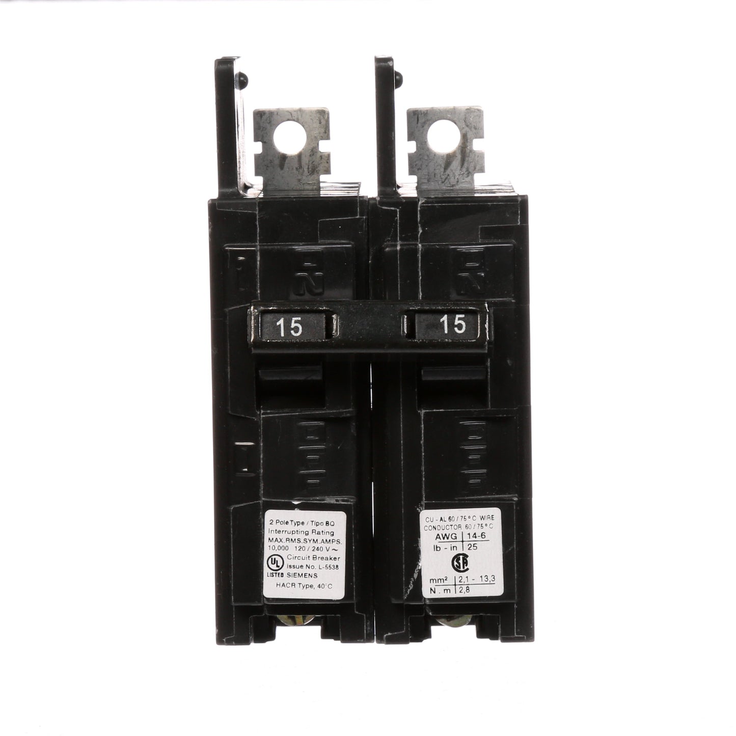 Siemens BQ2B015 Circuit Breaker | 120/240V 15A 2P 10kA@240V Bolt-on BQ Series