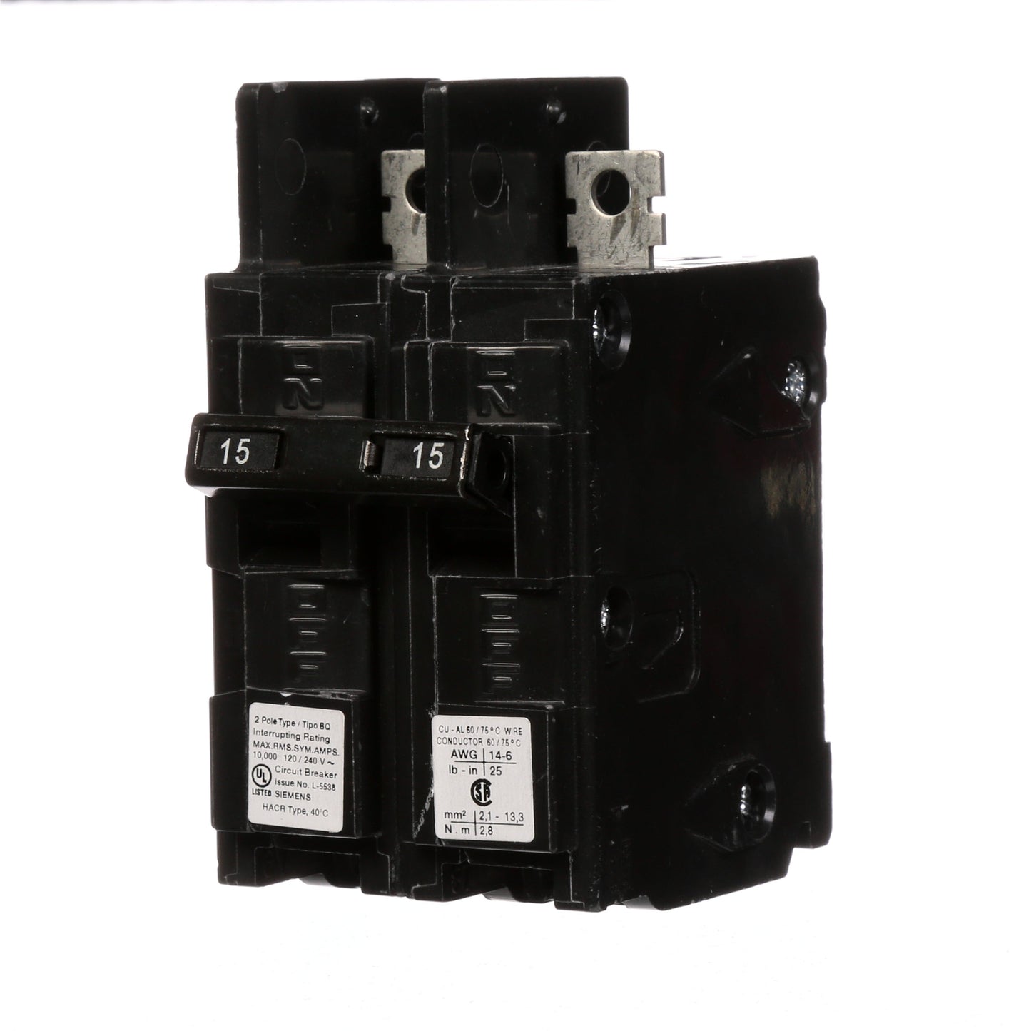 Siemens BQ2B015 Circuit Breaker | 120/240V 15A 2P 10kA@240V Bolt-on BQ Series