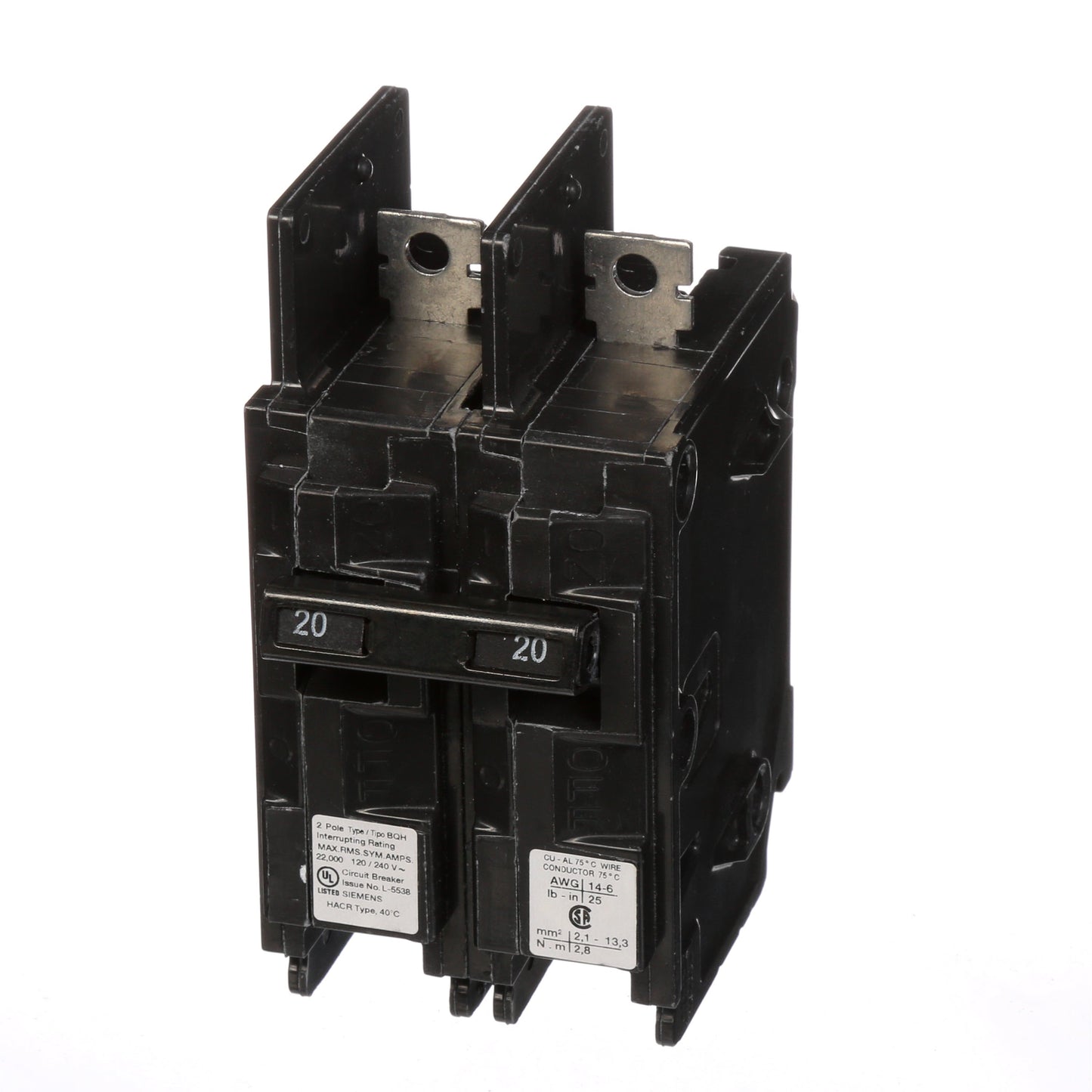 Siemens BQ2B020H Circuit Breaker | 120/240V 20A 2P 22kA@240V Bolt-on BQ Series