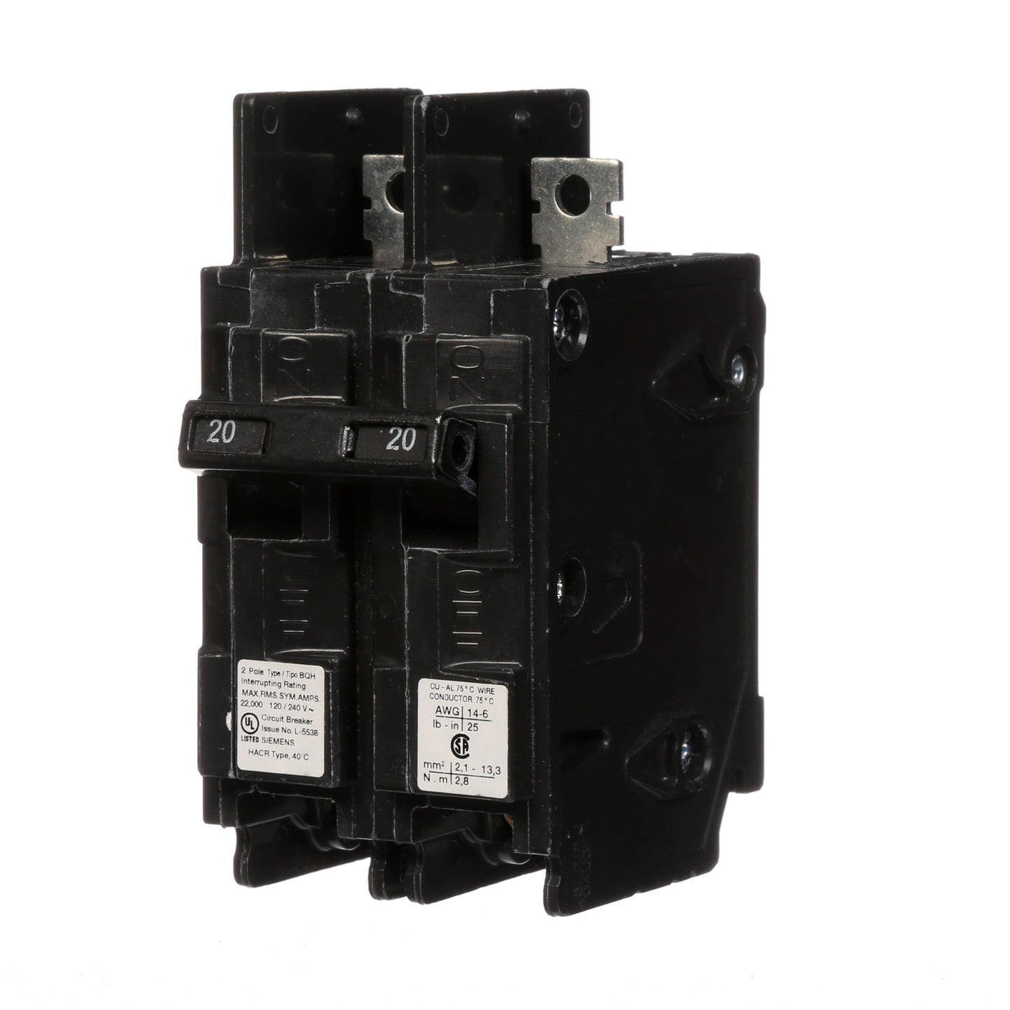 Siemens BQ2B020H Circuit Breaker | 120/240V 20A 2P 22kA@240V Bolt-on BQ Series