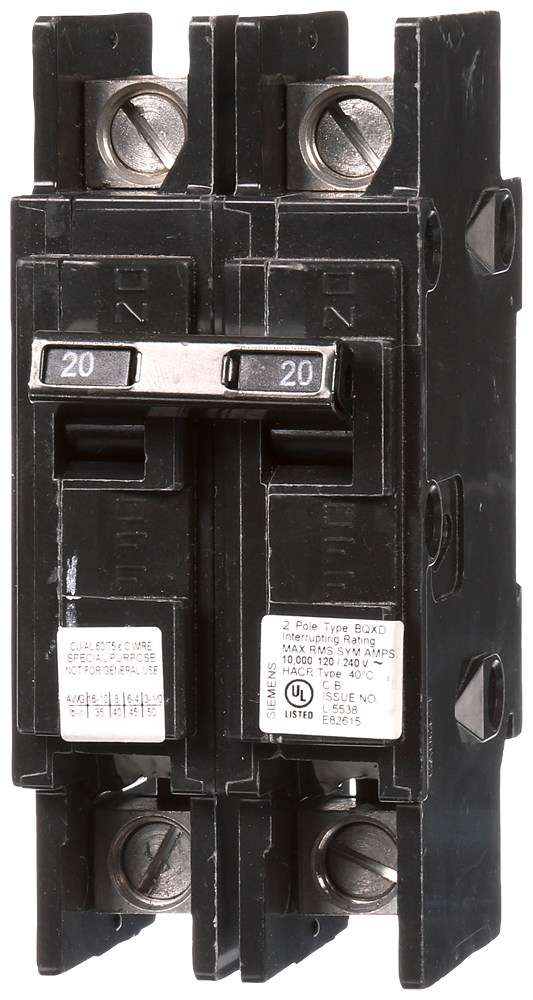 BQ2B020QLD - Siemens Bolt-On 240V 20A 2 pole circuit breaker 10kA@240V - Essential Electric Supply