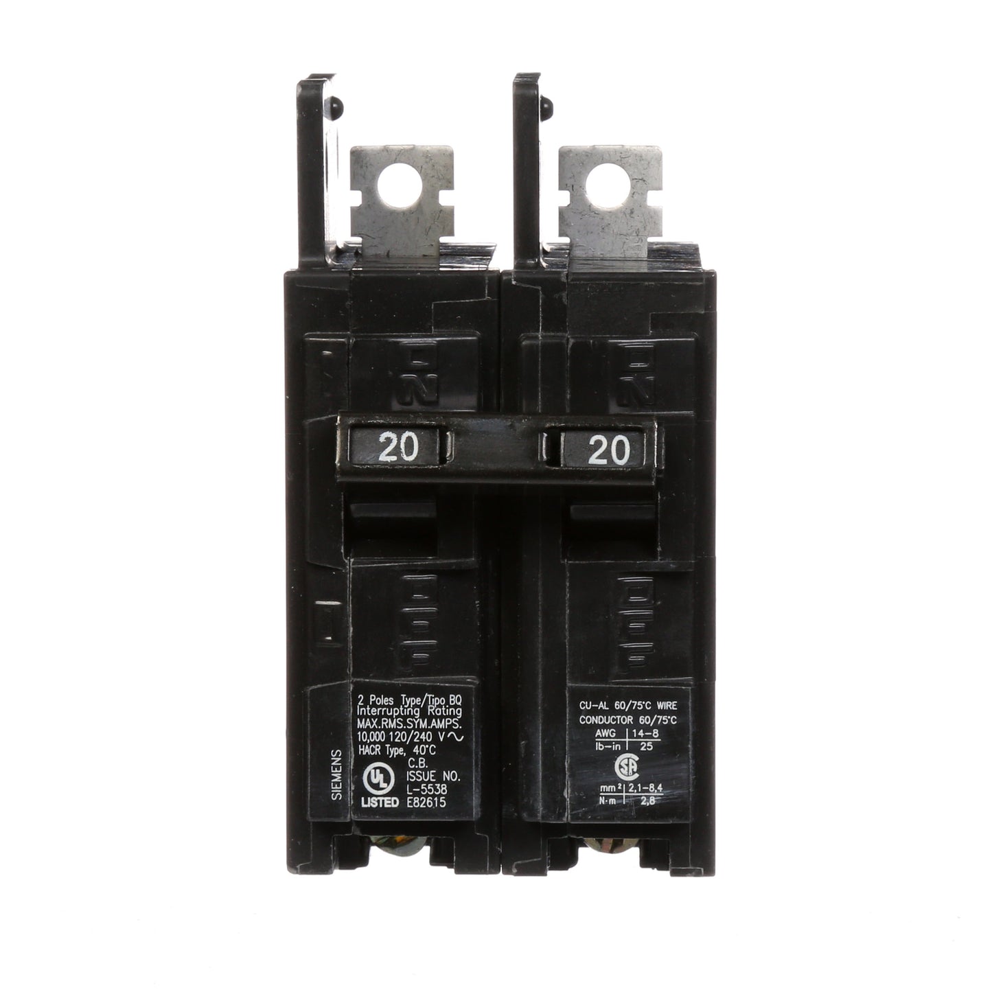 Siemens BQ2B020 Circuit Breaker | 120/240VAC 20A 2P 10kA@240V Bolt-on BQ Series