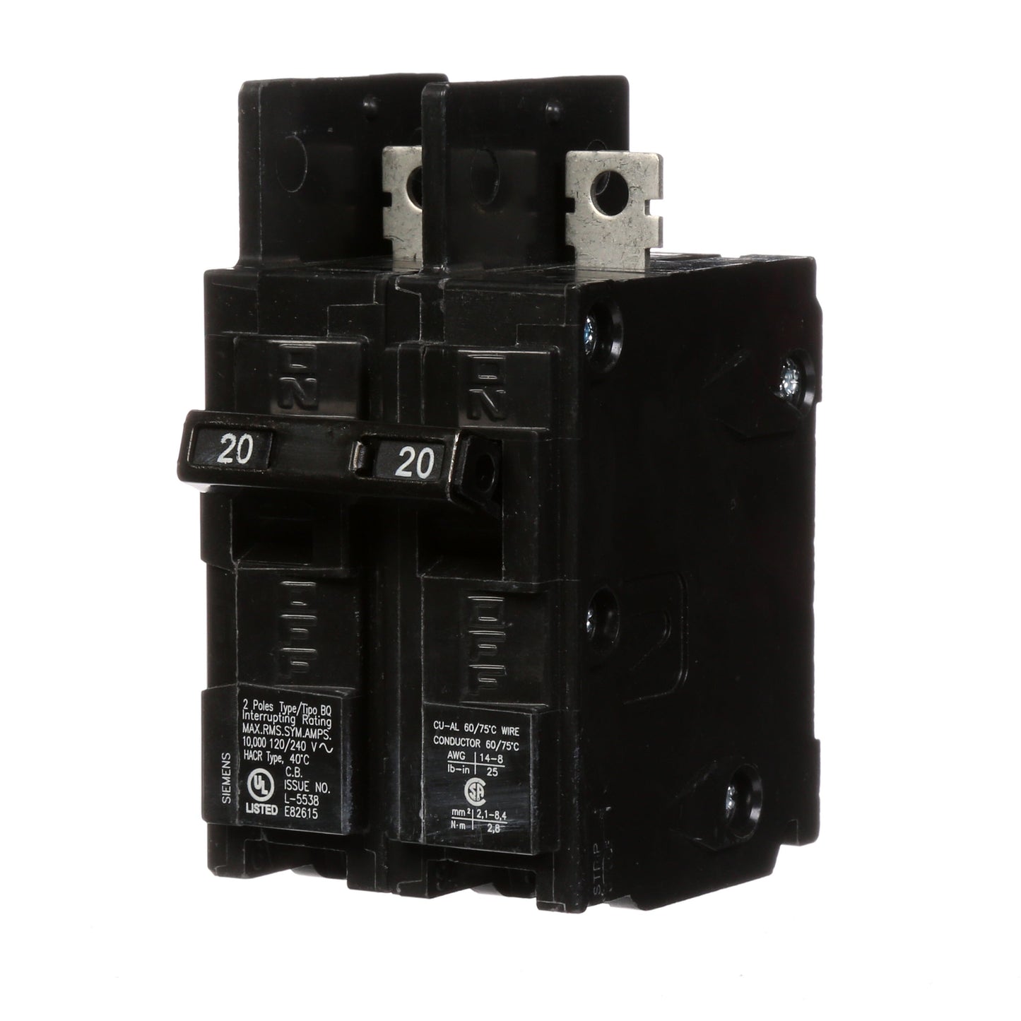 Siemens BQ2B020 Circuit Breaker | 120/240VAC 20A 2P 10kA@240V Bolt-on BQ Series
