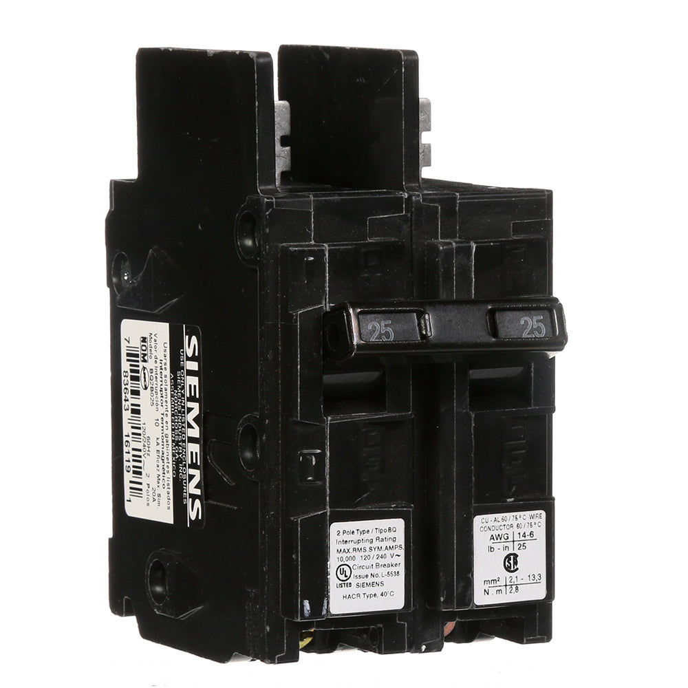 Siemens BQ2B025 Circuit Breaker | 120/240V 25A 2P 10kA@240V Bolt-on BQ Series