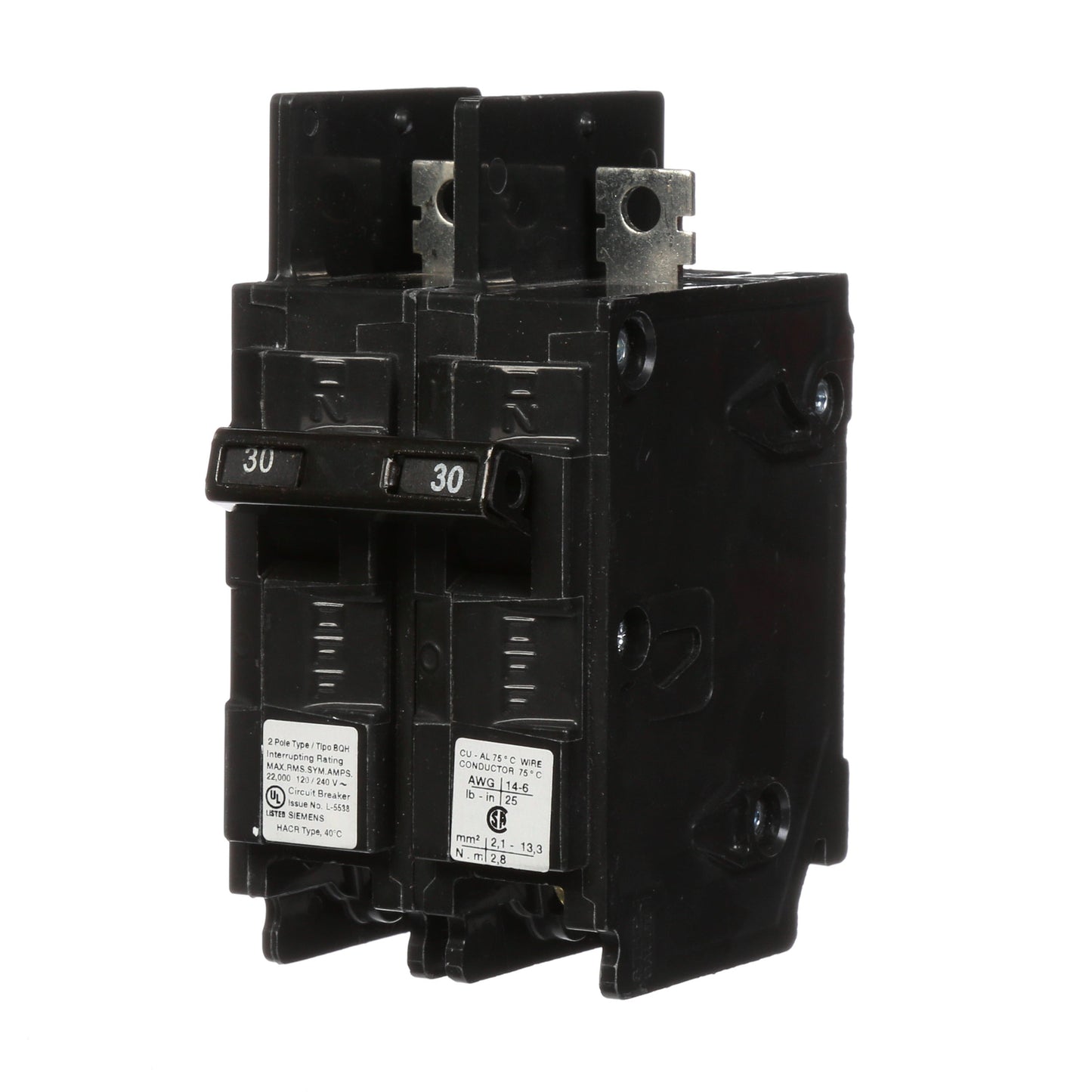 Siemens BQ2B030H Circuit Breaker | 120/240V 30A 2P 22kA@240V Bolt-on BQ Series