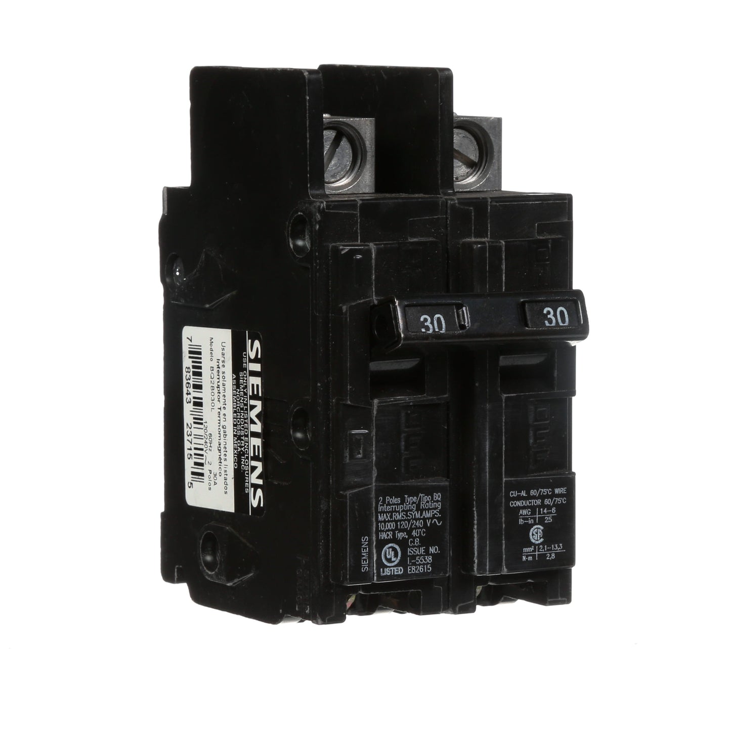 Siemens BQ2B030L Circuit Breaker | 240V 30A 2P 10kA@240V Feed-Thru