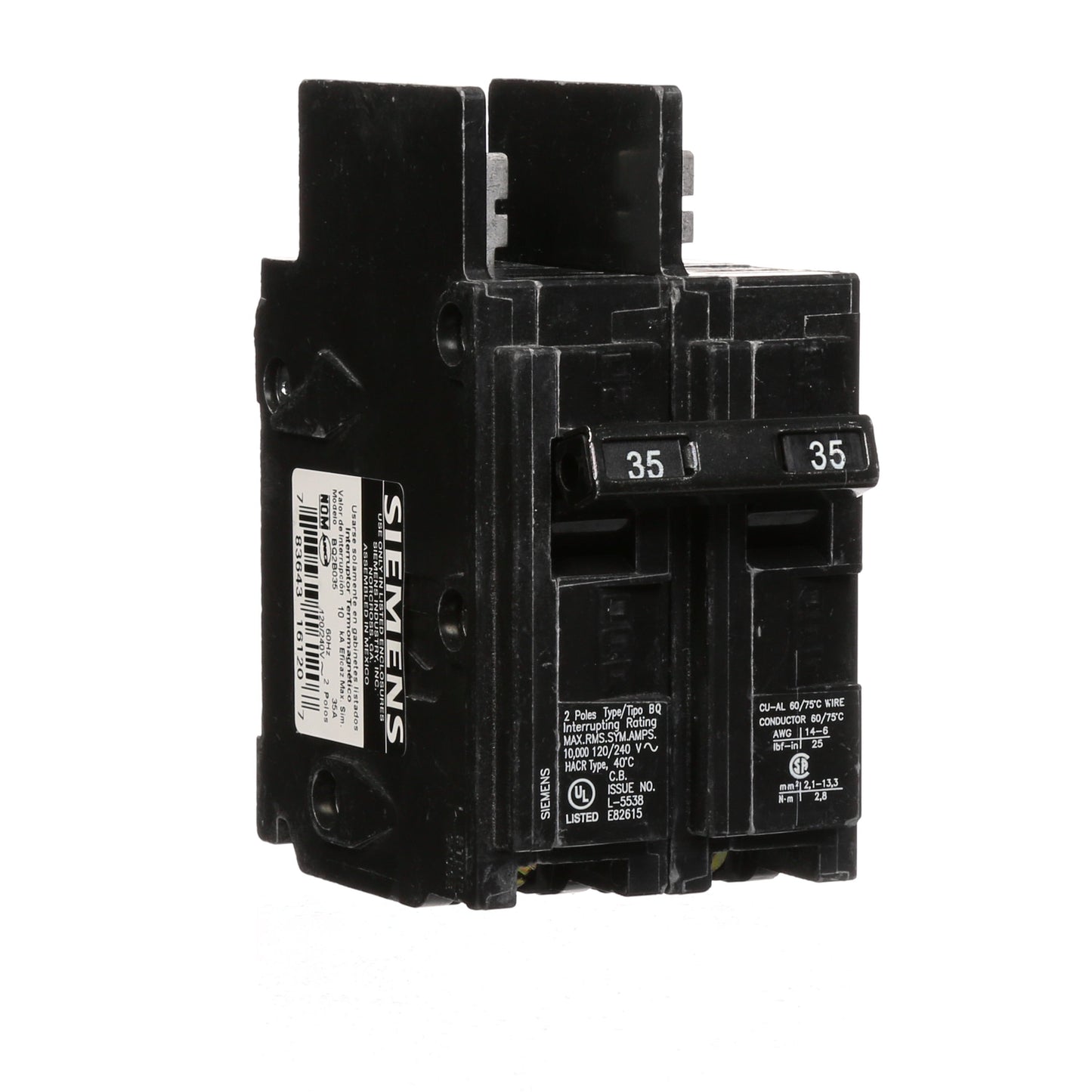 Siemens BQ2B035 Circuit Breaker | 120/240VAC 35A 2P 10kA@240V Bolt-on BQ Series