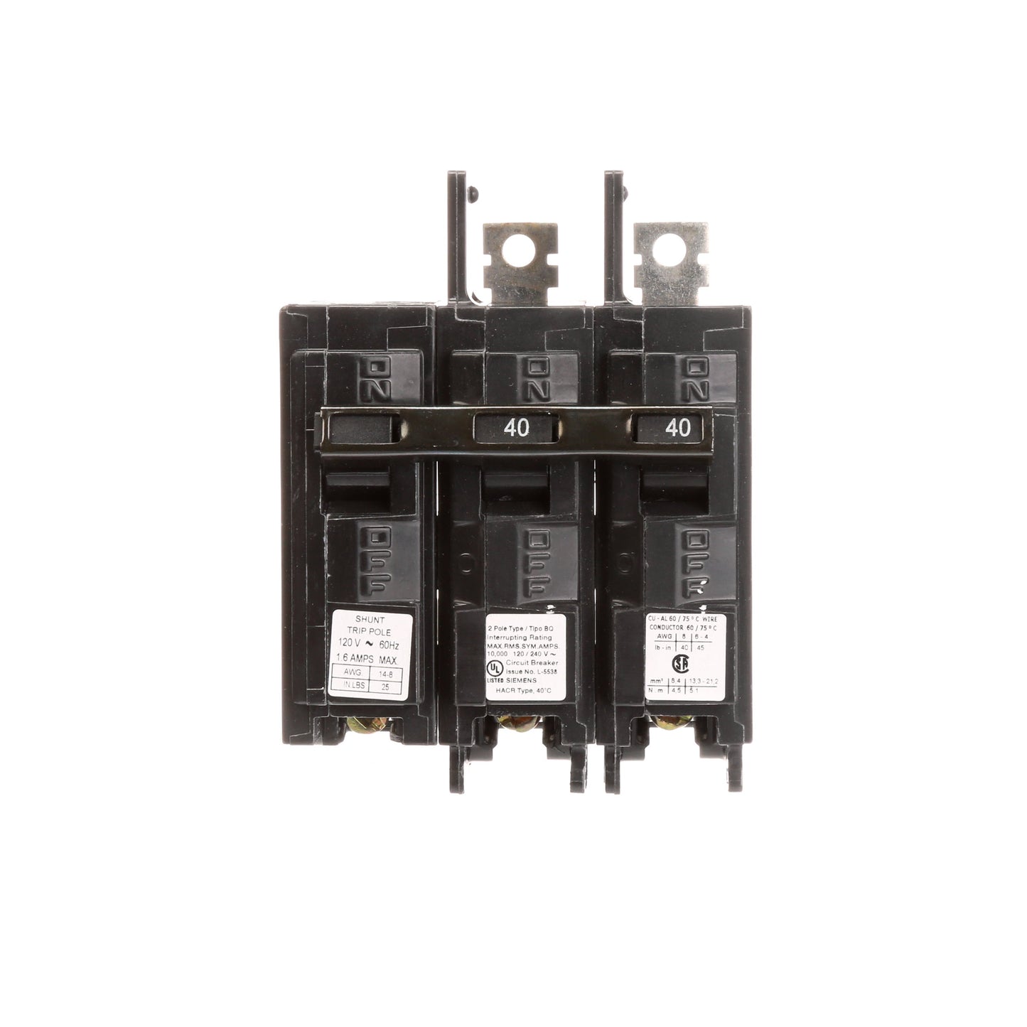 Siemens BQ2B04000S01 Molded Case Circuit Breaker 120/240V 40A 2P 10kA@240V Bolt-on BQ Series