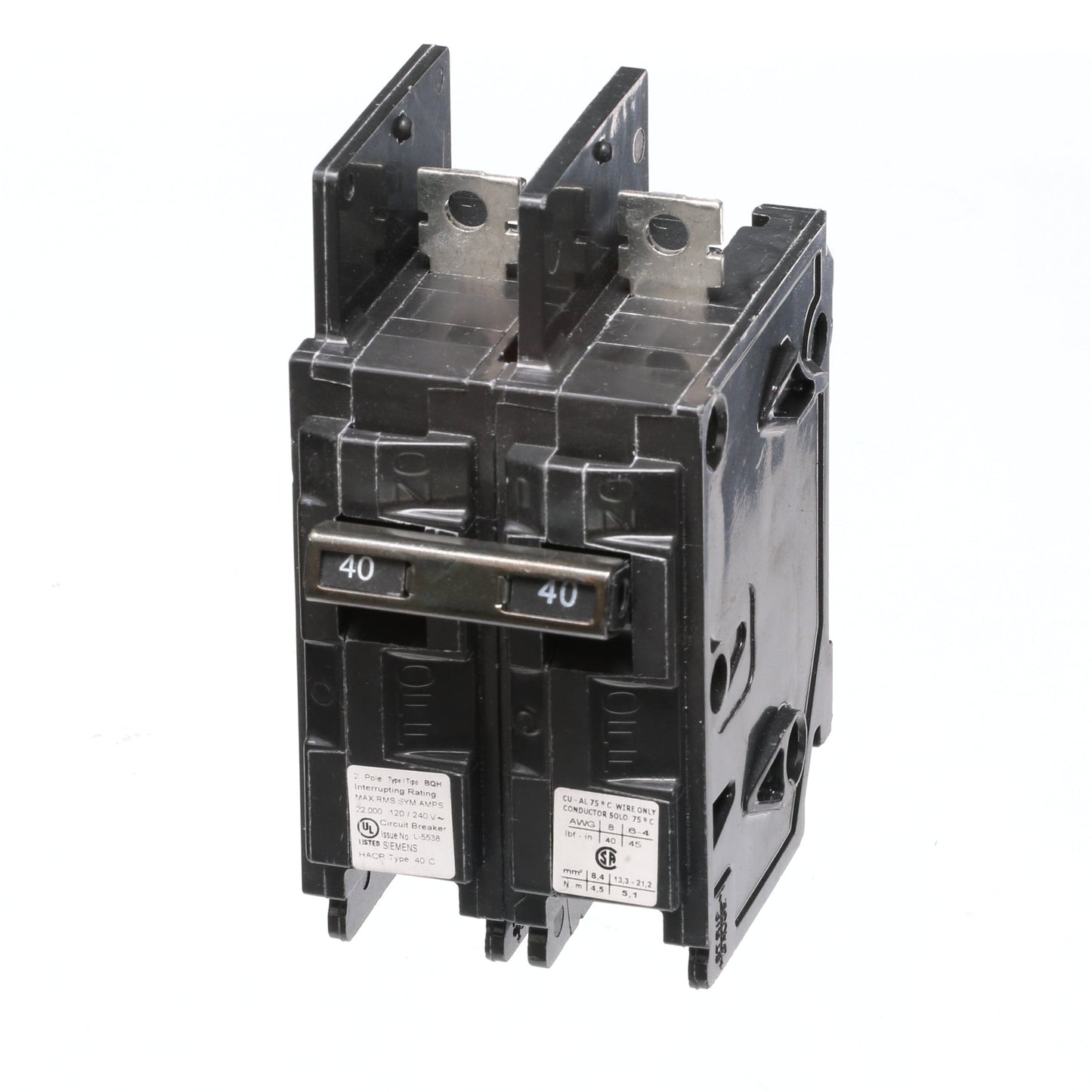 Siemens BQ2B040H Molded Case Circuit Breaker 120/240V 40A 2P 22kA@240V Bolt-on BQ Series