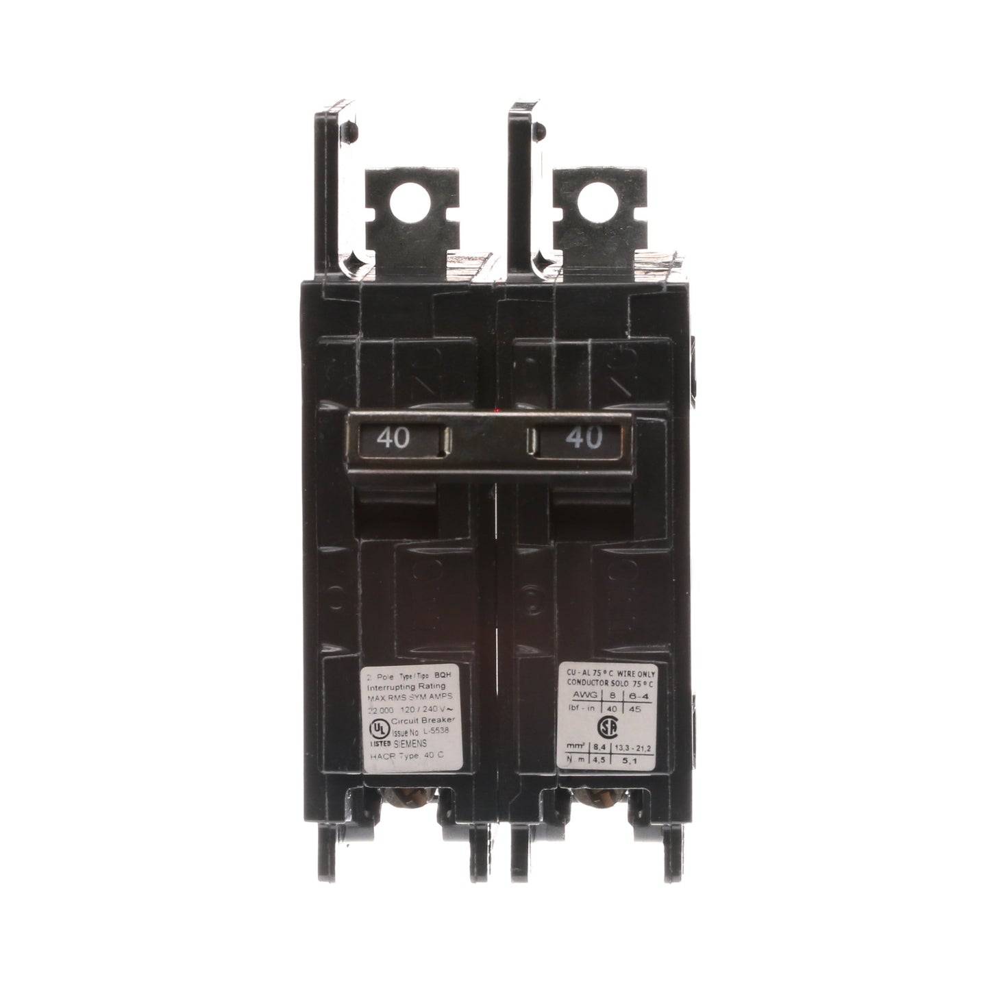 Siemens BQ2B040H Molded Case Circuit Breaker 120/240V 40A 2P 22kA@240V Bolt-on BQ Series