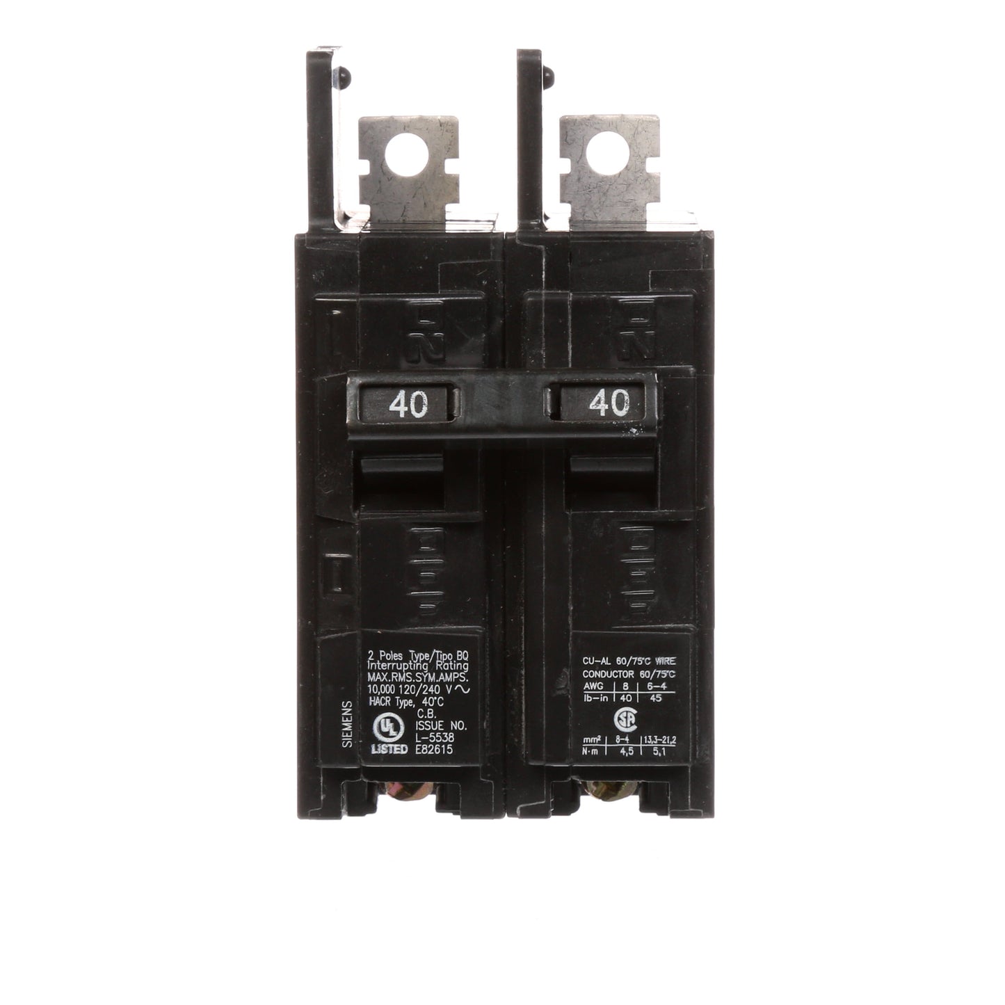 Siemens BQ2B040 Circuit Breaker | 120/240V 40A 2P 10kA@240V Bolt-on BQ Series