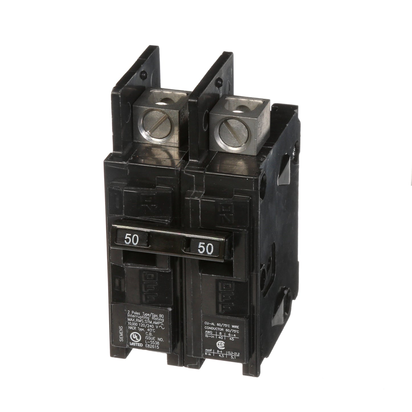 Siemens BQ2B050L Circuit Breaker | 240V 50A 2P 10kA@240V Feed-Thru BQ Series