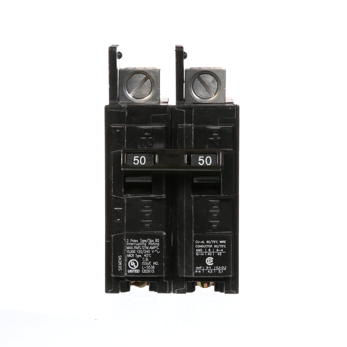 Siemens BQ2B050L Circuit Breaker | 240V 50A 2P 10kA@240V Feed-Thru BQ Series