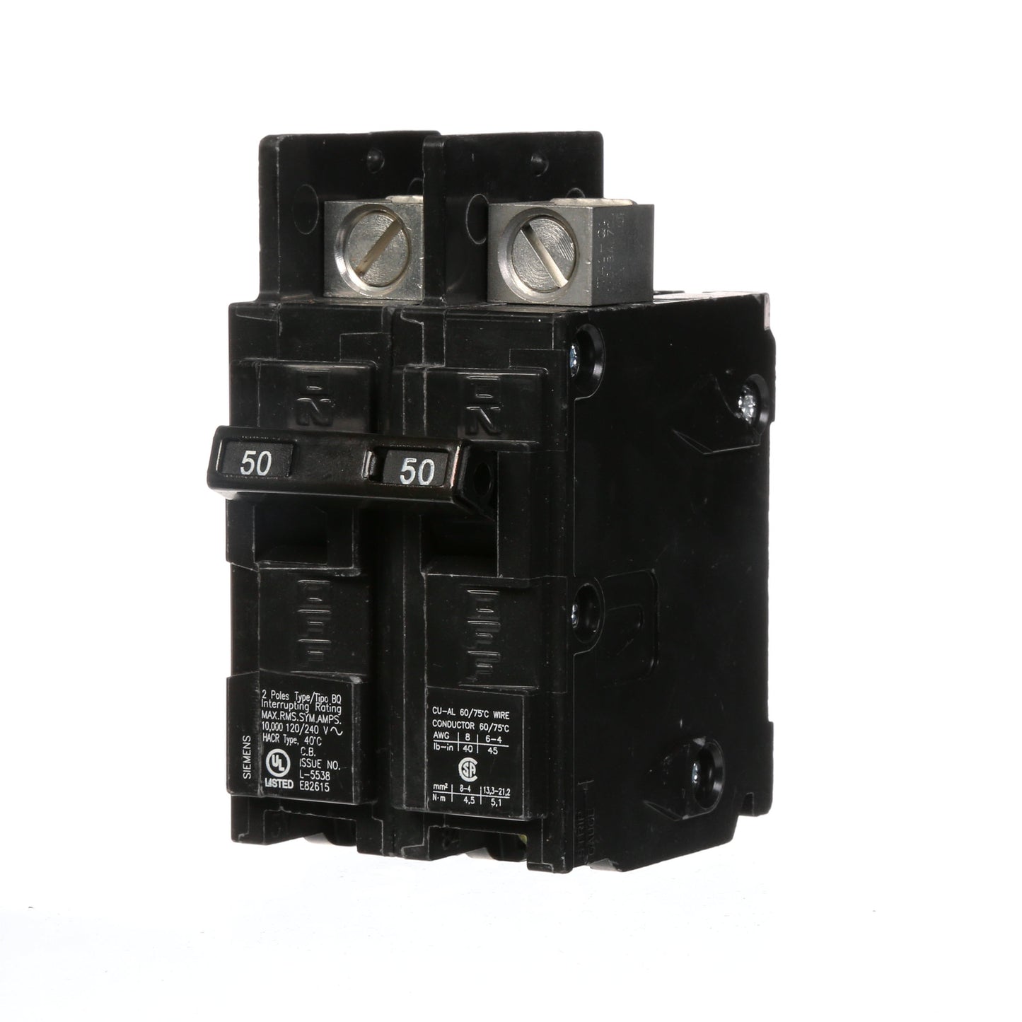 Siemens BQ2B050L Circuit Breaker | 240V 50A 2P 10kA@240V Feed-Thru BQ Series